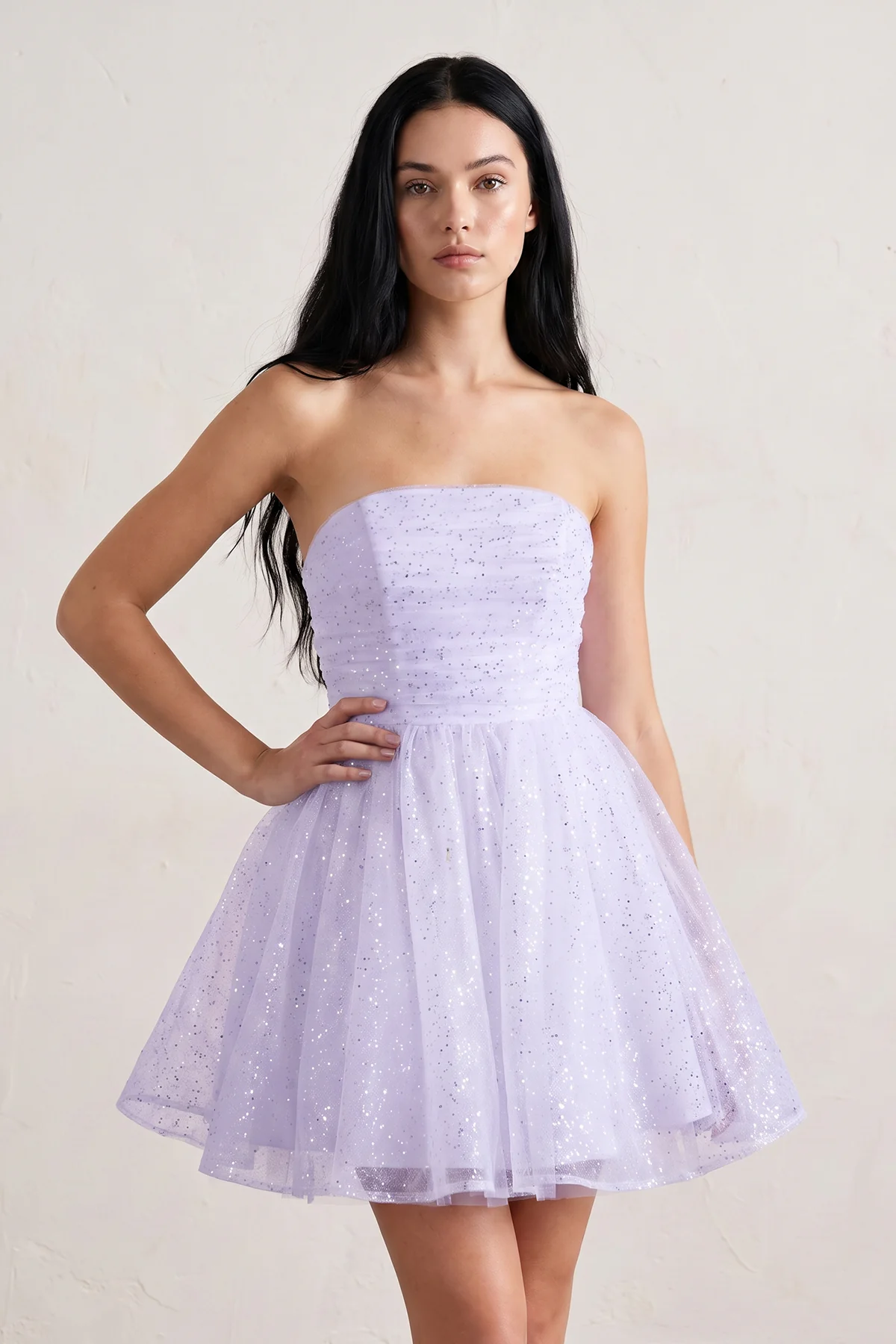 White A Line Strapless Glitter Tulle Ruffled Homecoming Dresses with Bow