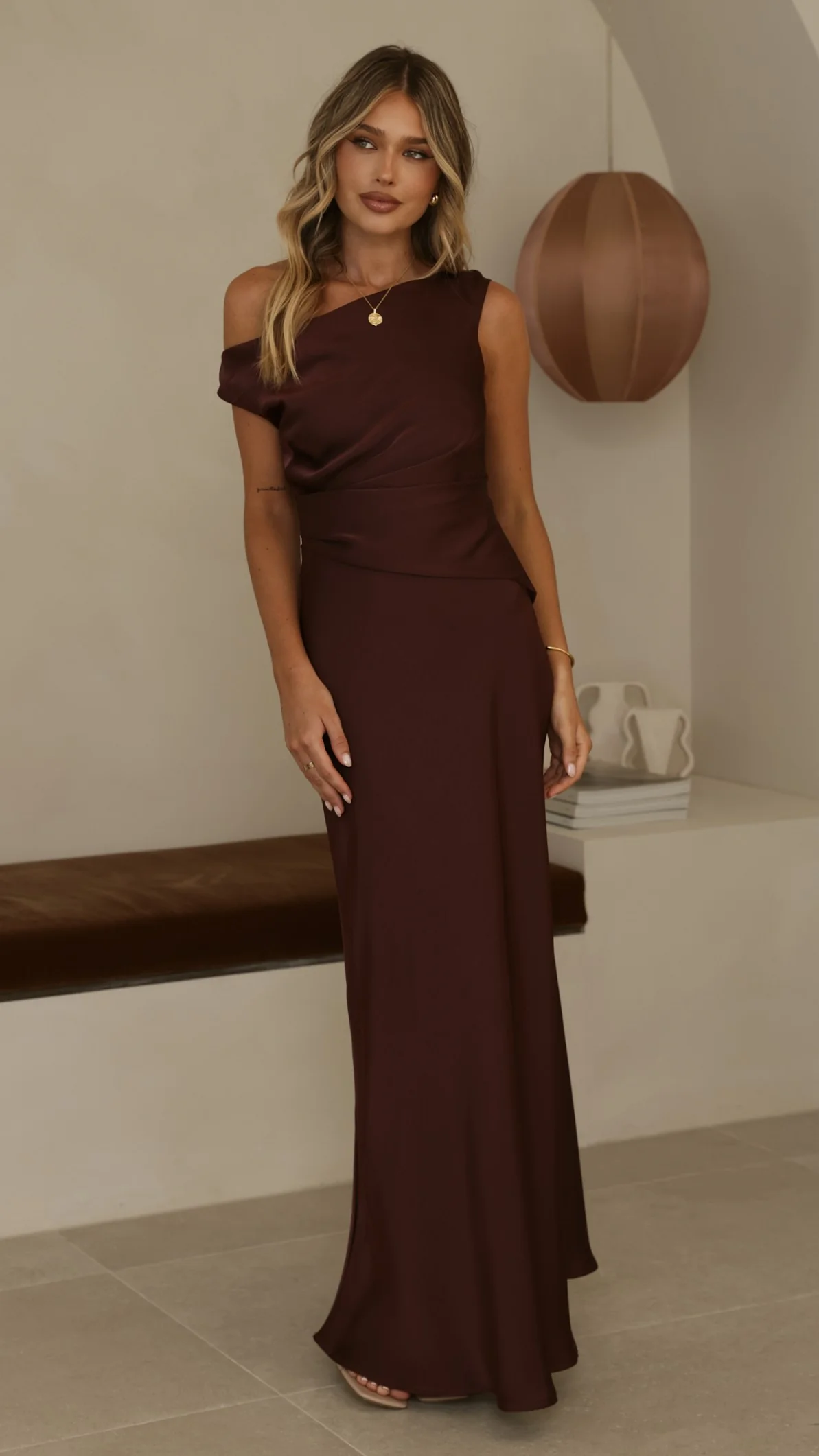 Auria Off Shoulder Maxi Dress - Chocolate