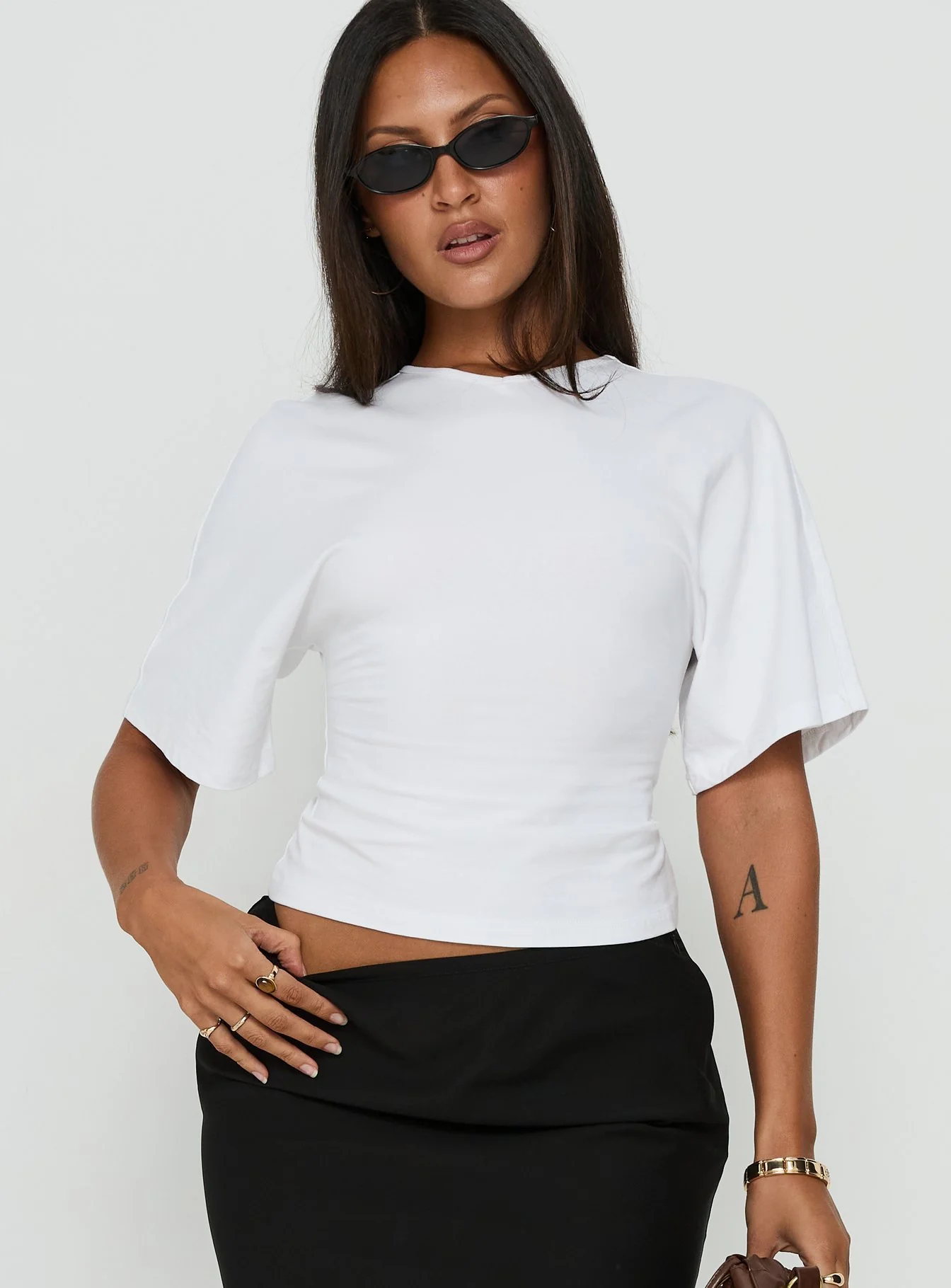 Nakota V Neck Cinched Tee White