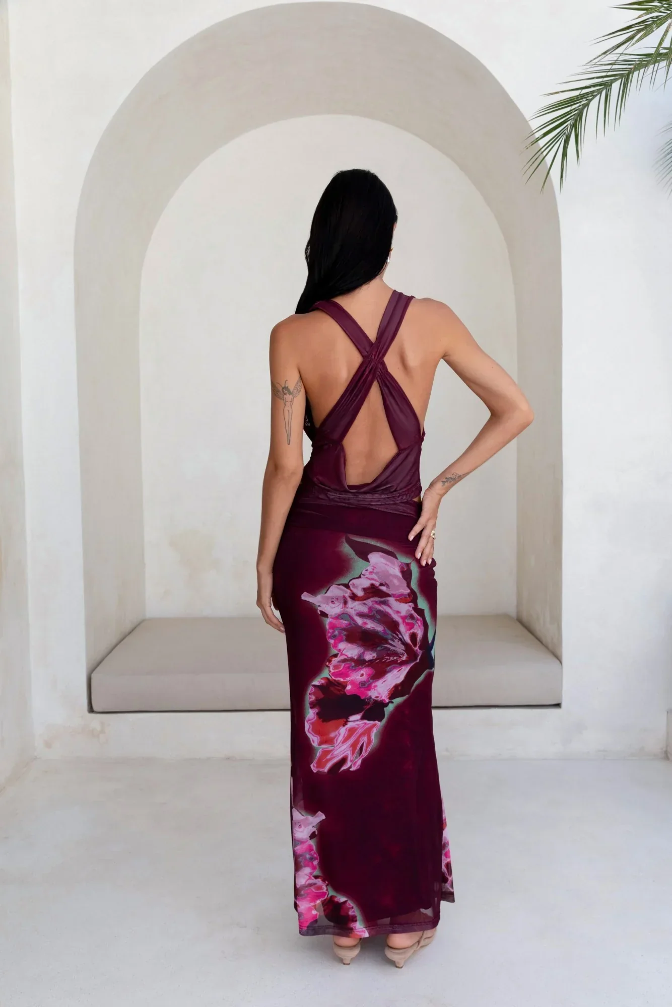 Bloom At Dawn Mesh Maxi Skirt Plum