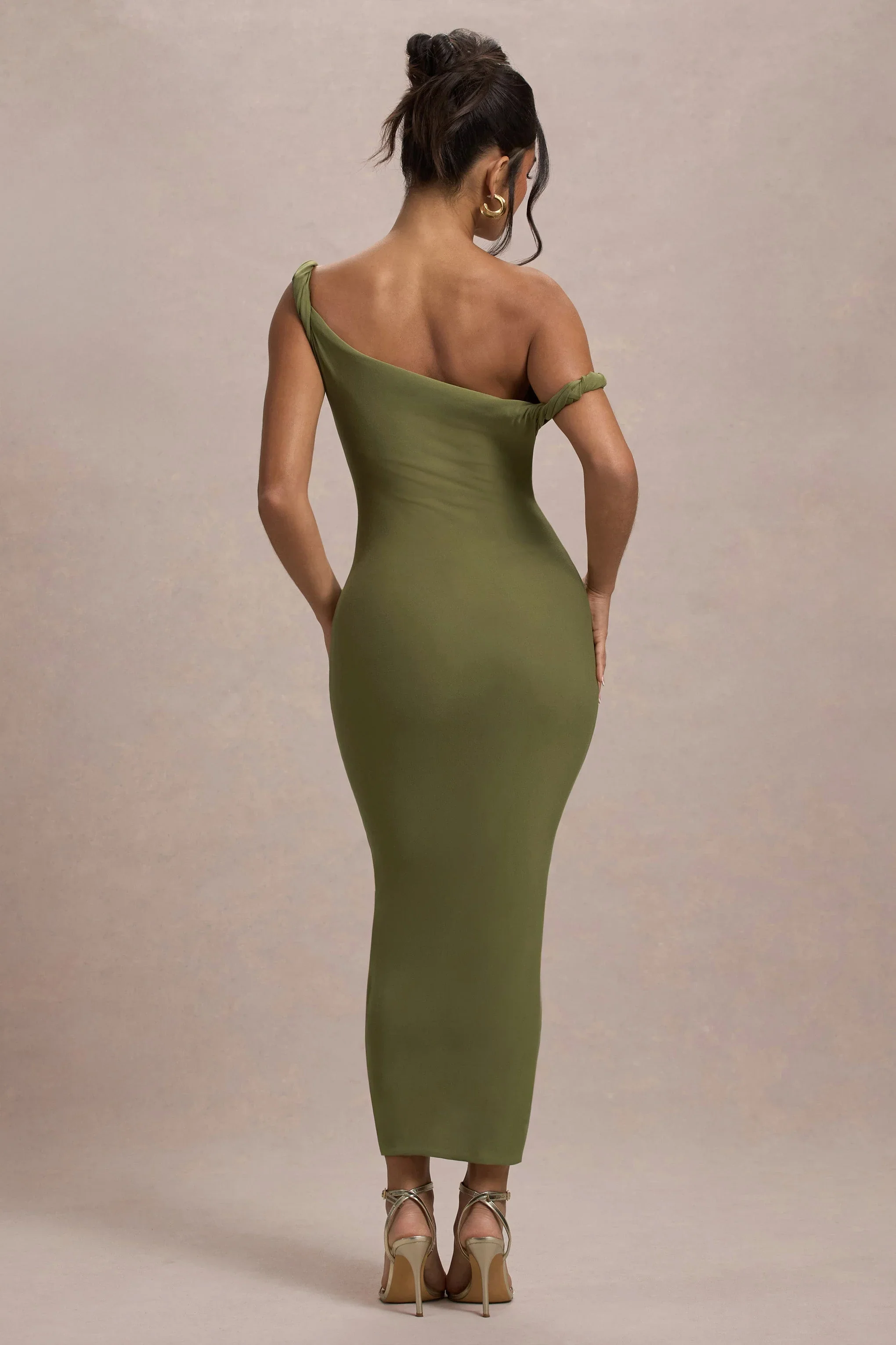 Salome | Olive Twisted Asymmetric Midi Dress
