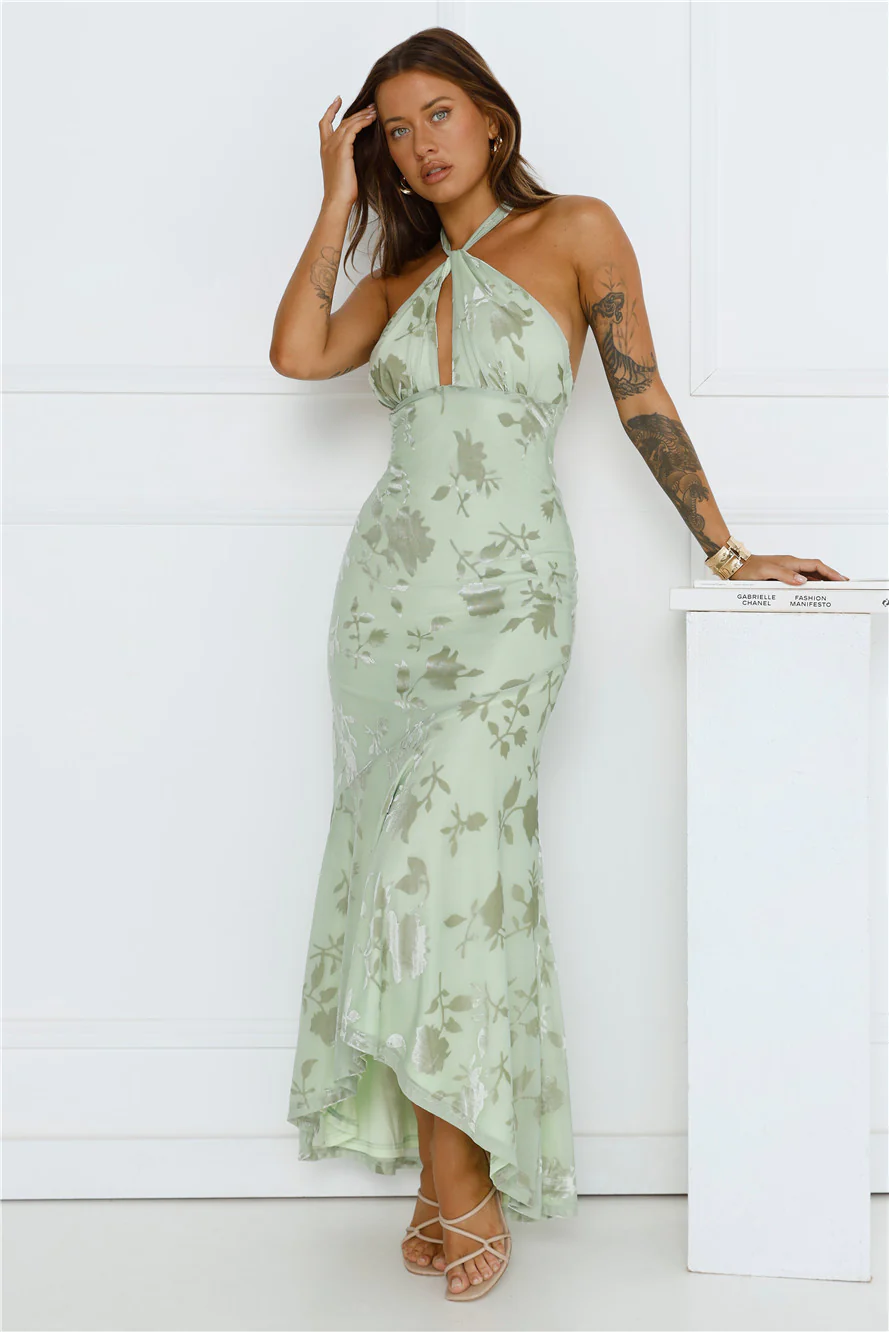Social Girl Halter Maxi Dress Sage