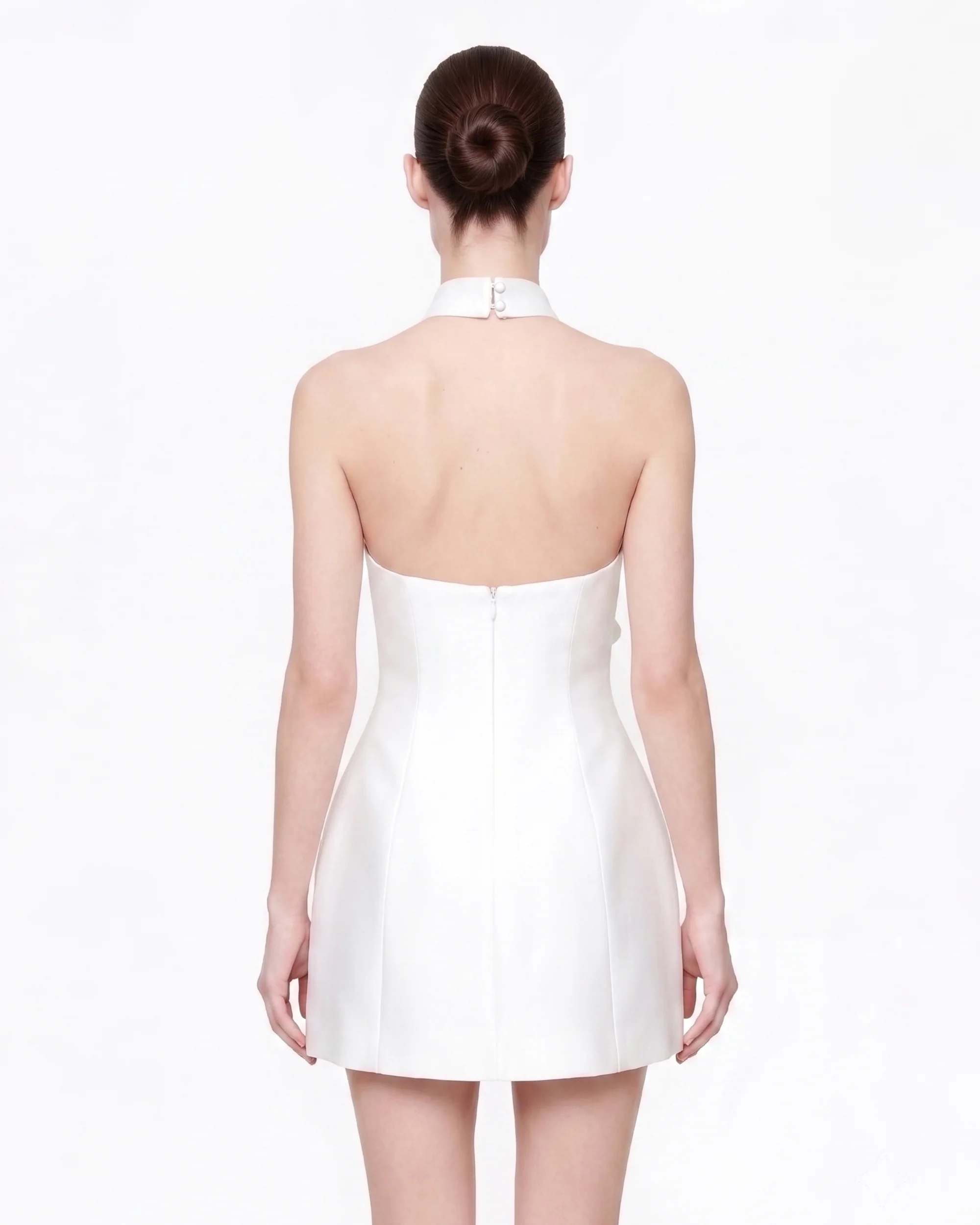 3D Floral Halter Mini Dress - White - FASHION NOB