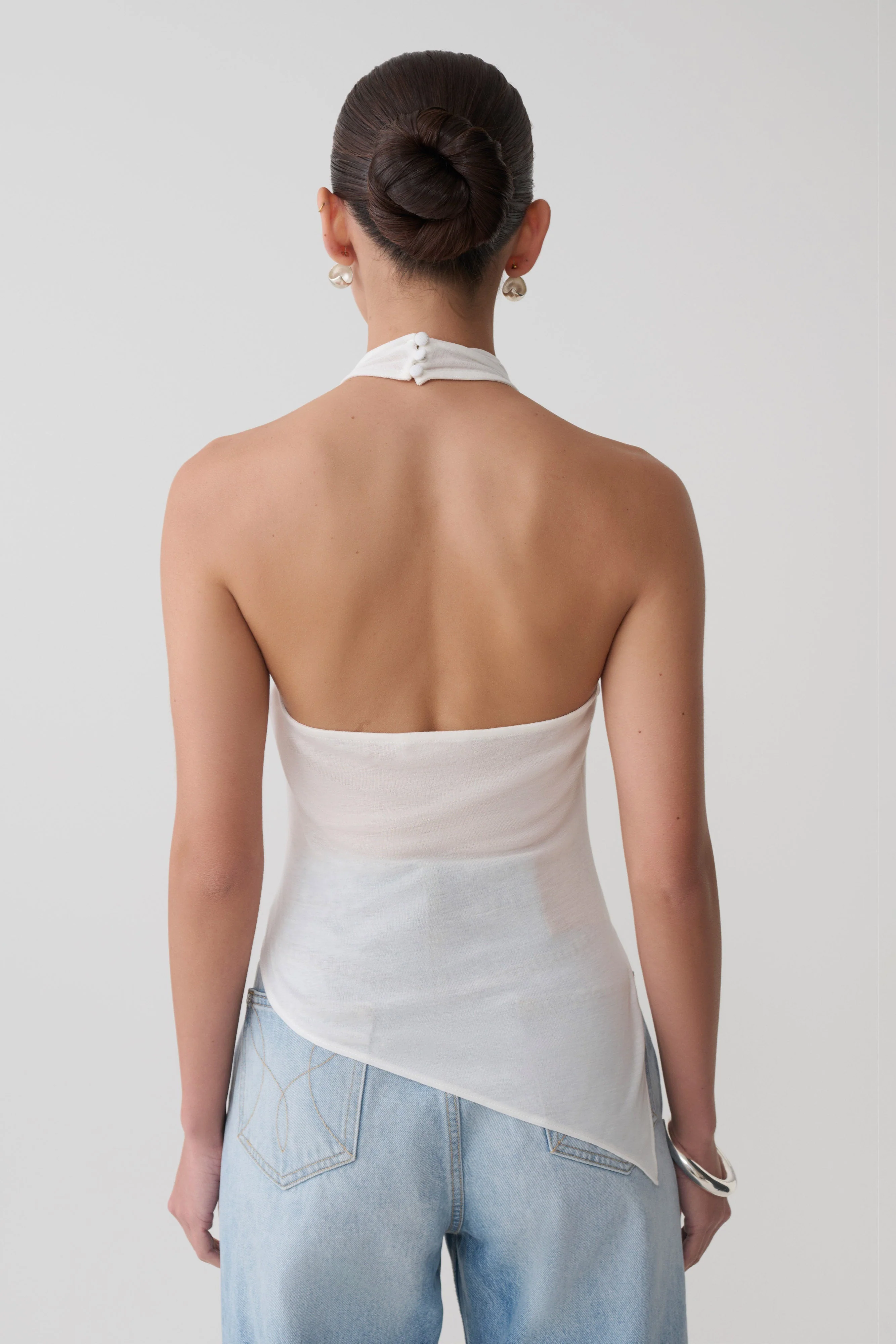Clea Relaxed Sheer Halter Top - Ivory