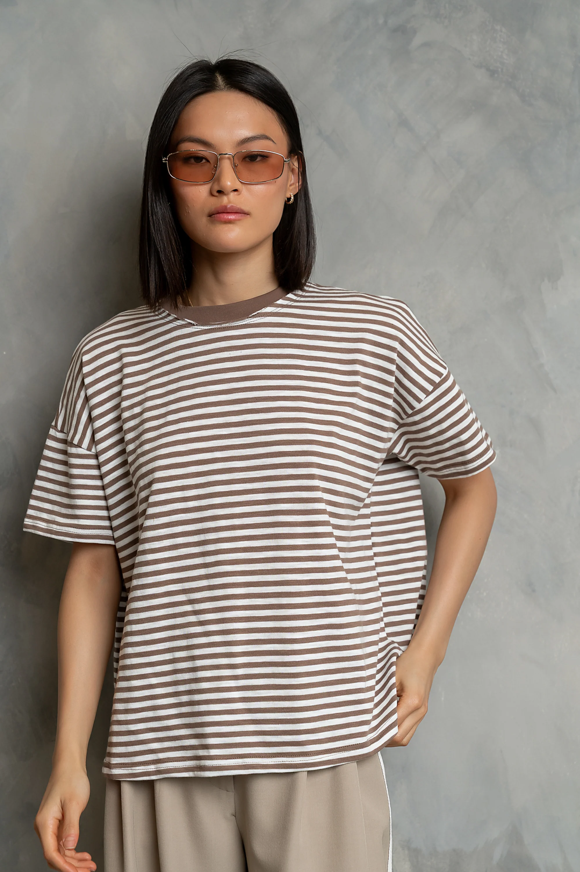 Lina Striped Tee in Taupe - FINAL SALE
