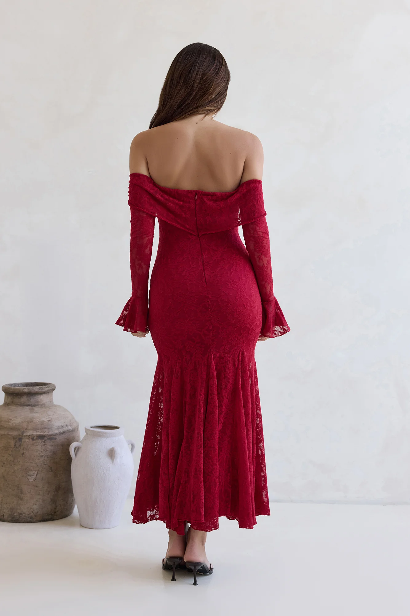 Here For Love Off Shoulder Mesh Maxi Dress Red