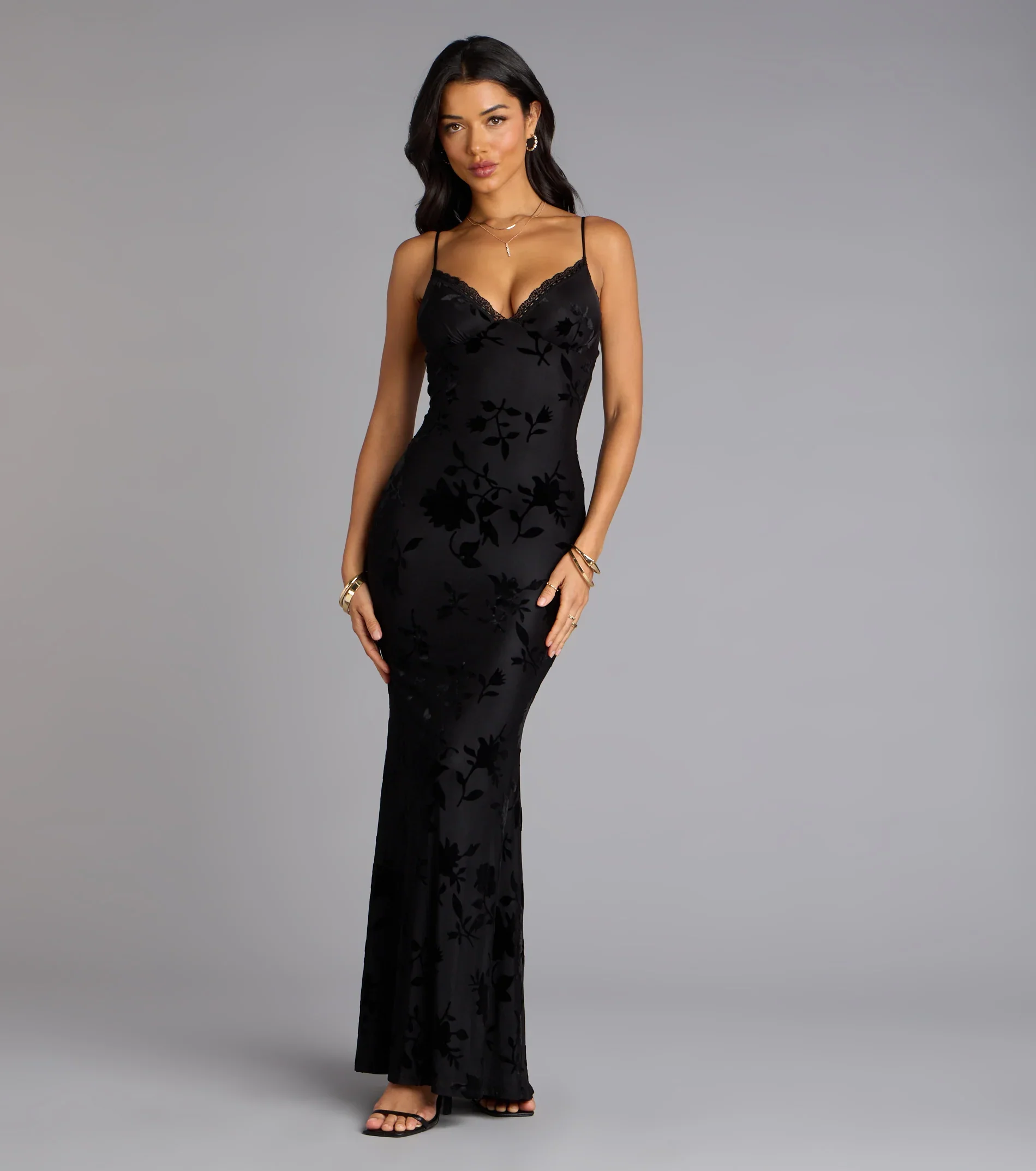 Midnight Garden Floral Velvet Burnout Maxi Dress