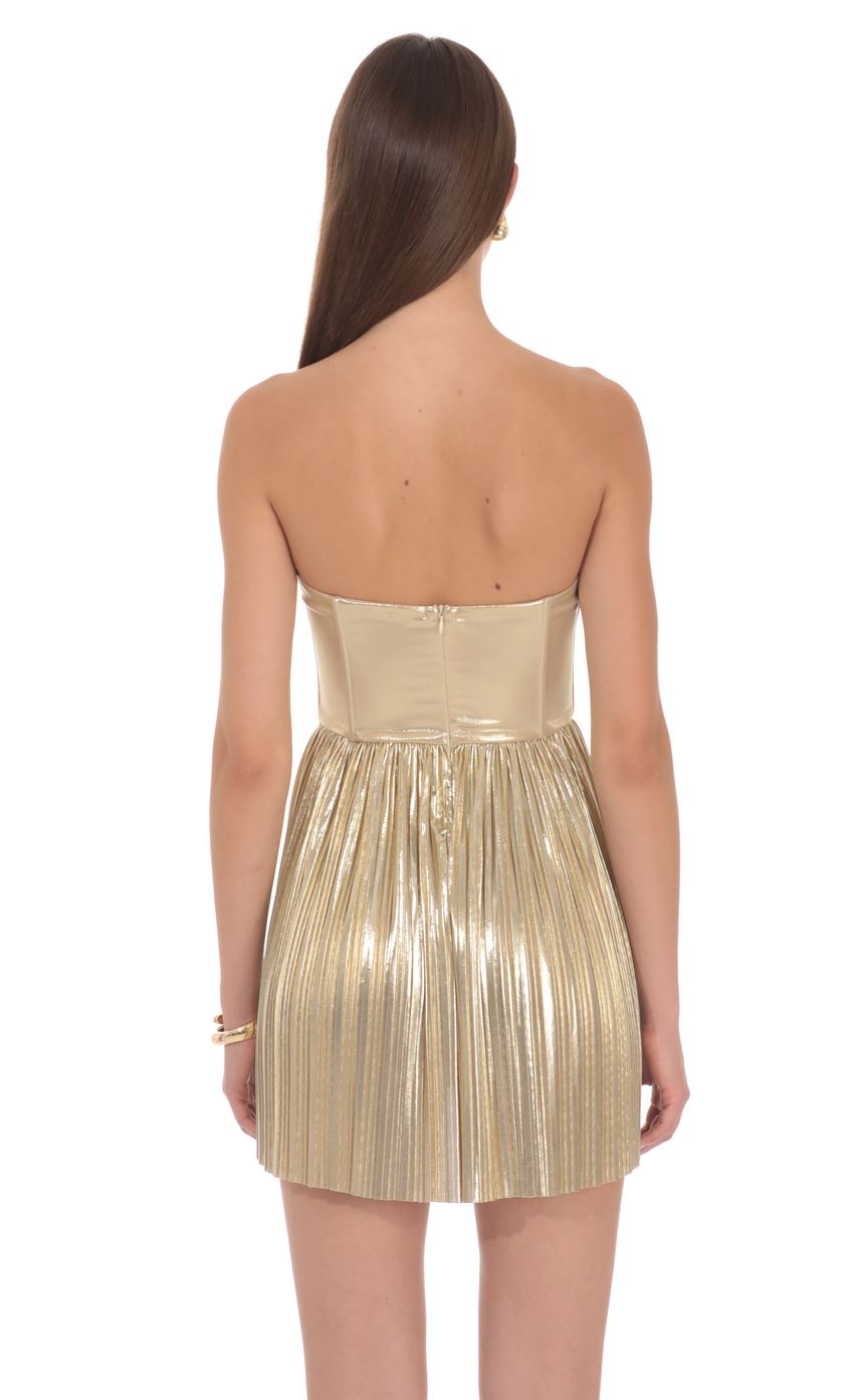 Metallic Strapless Mini Dress in Gold