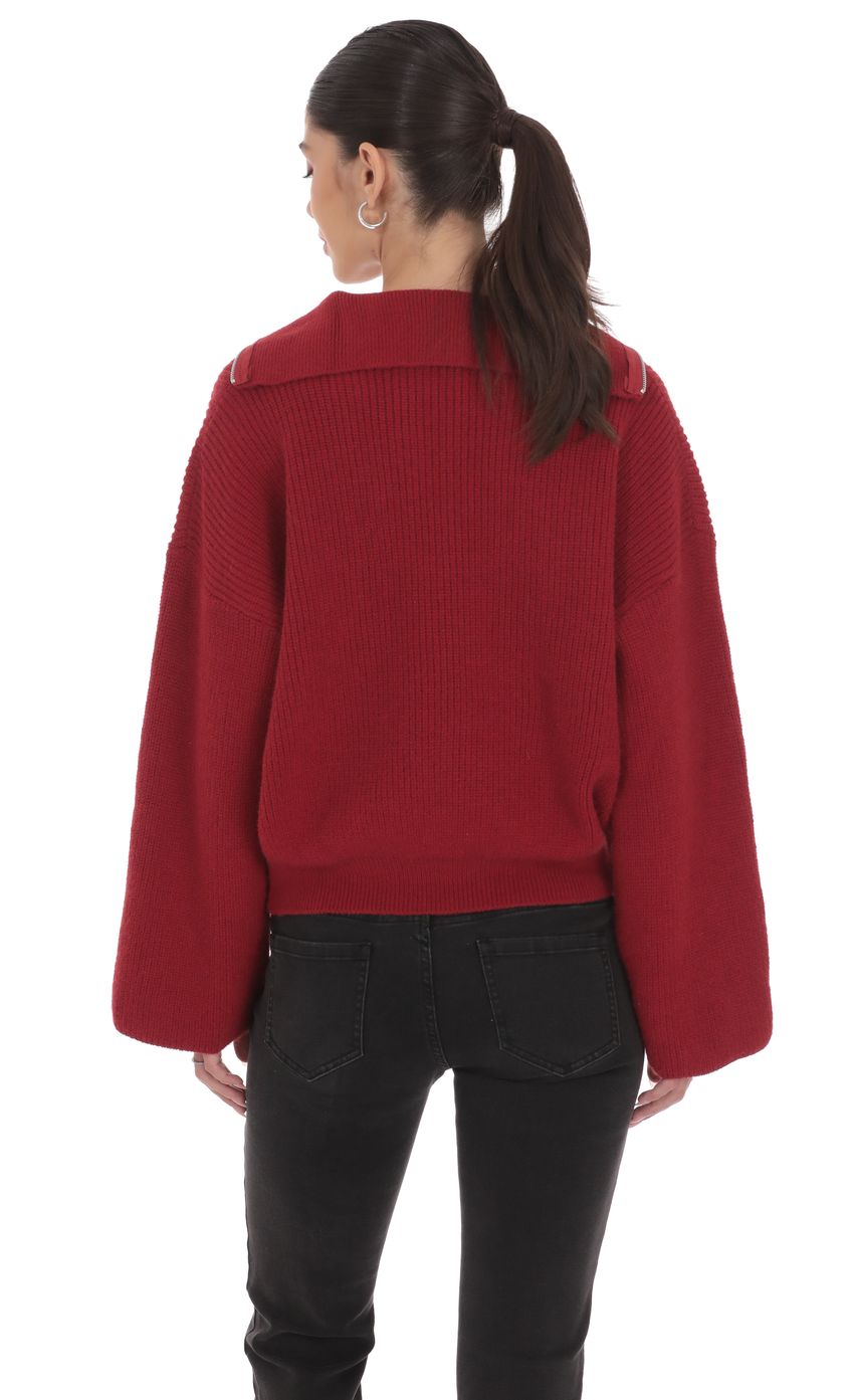 Knit Quarter-Zip Jumper in Maroon