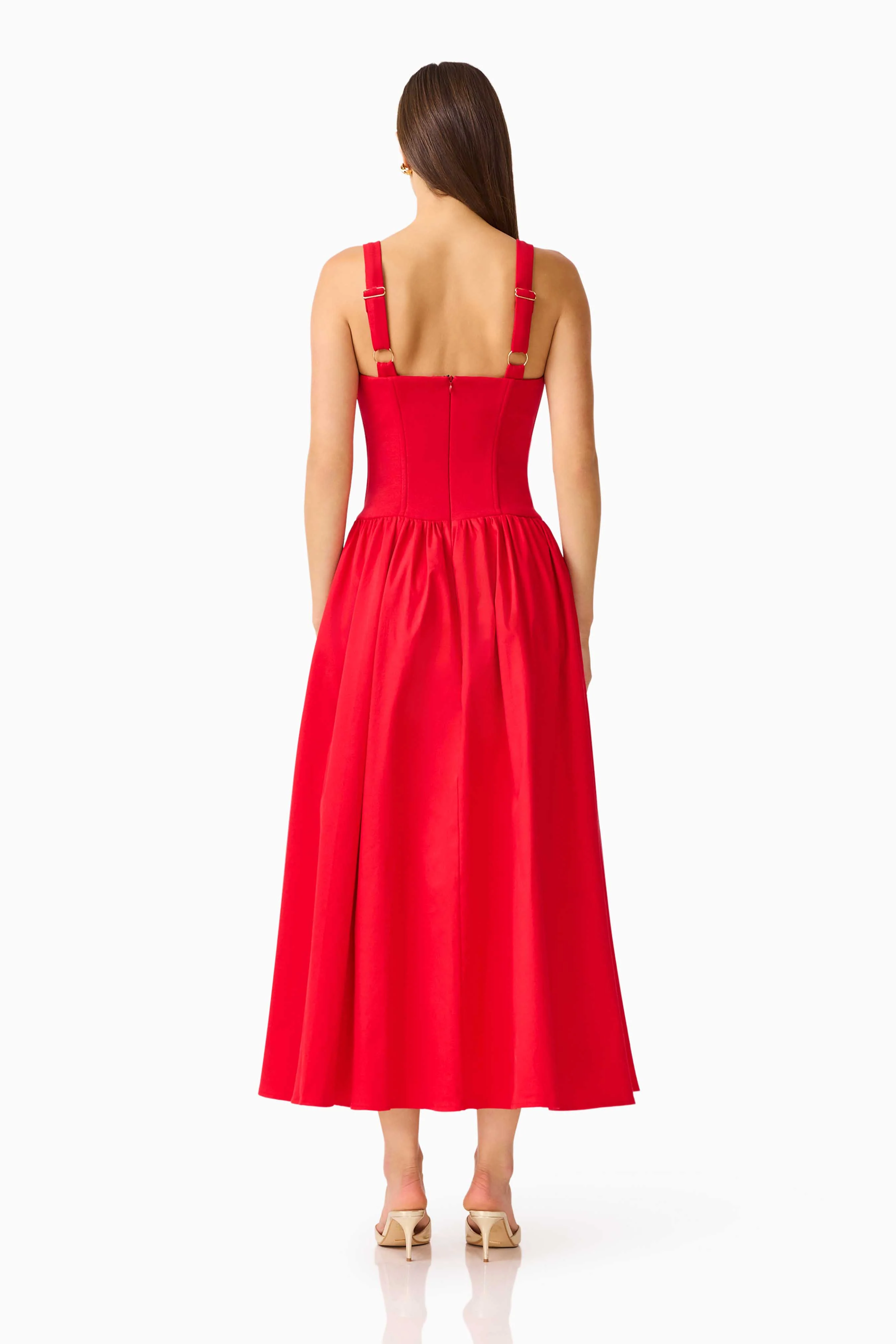 CURAAE Aris Sweetheart Midi Dress in Red