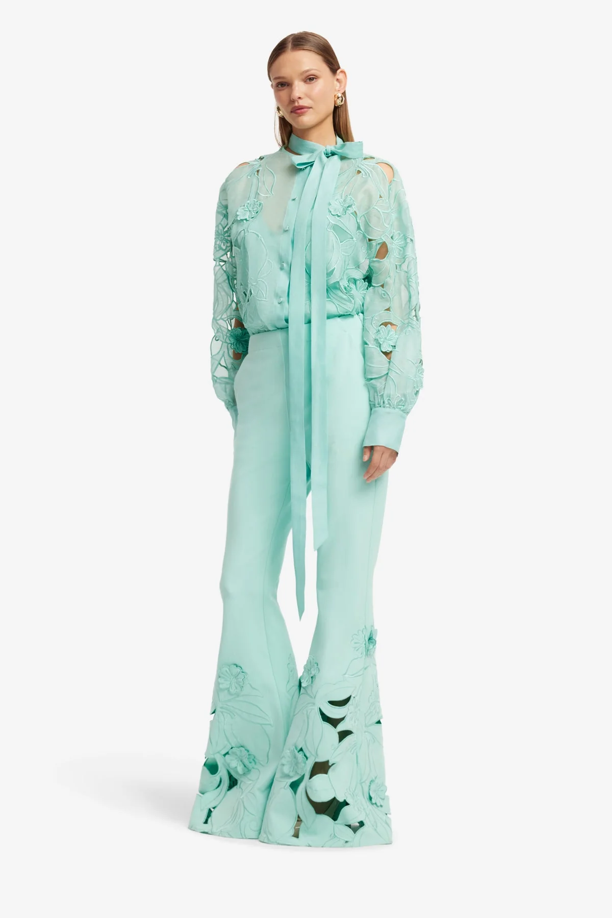 Elle Appliqué Blouse - Pale Turquoise
