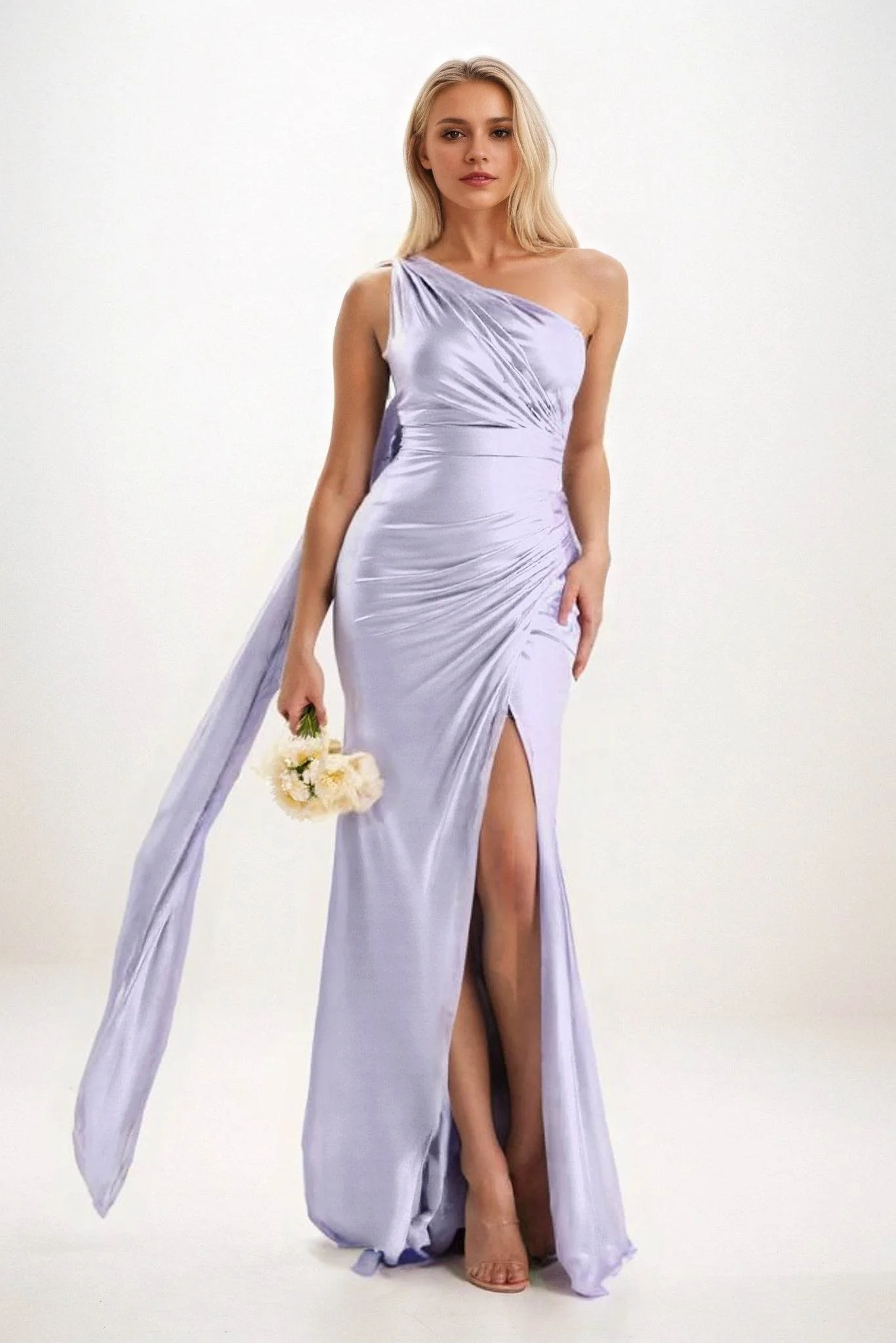 Sheath-Column Sweep-Brush Train Luxe Satin Bridesmaid Dress CB0833