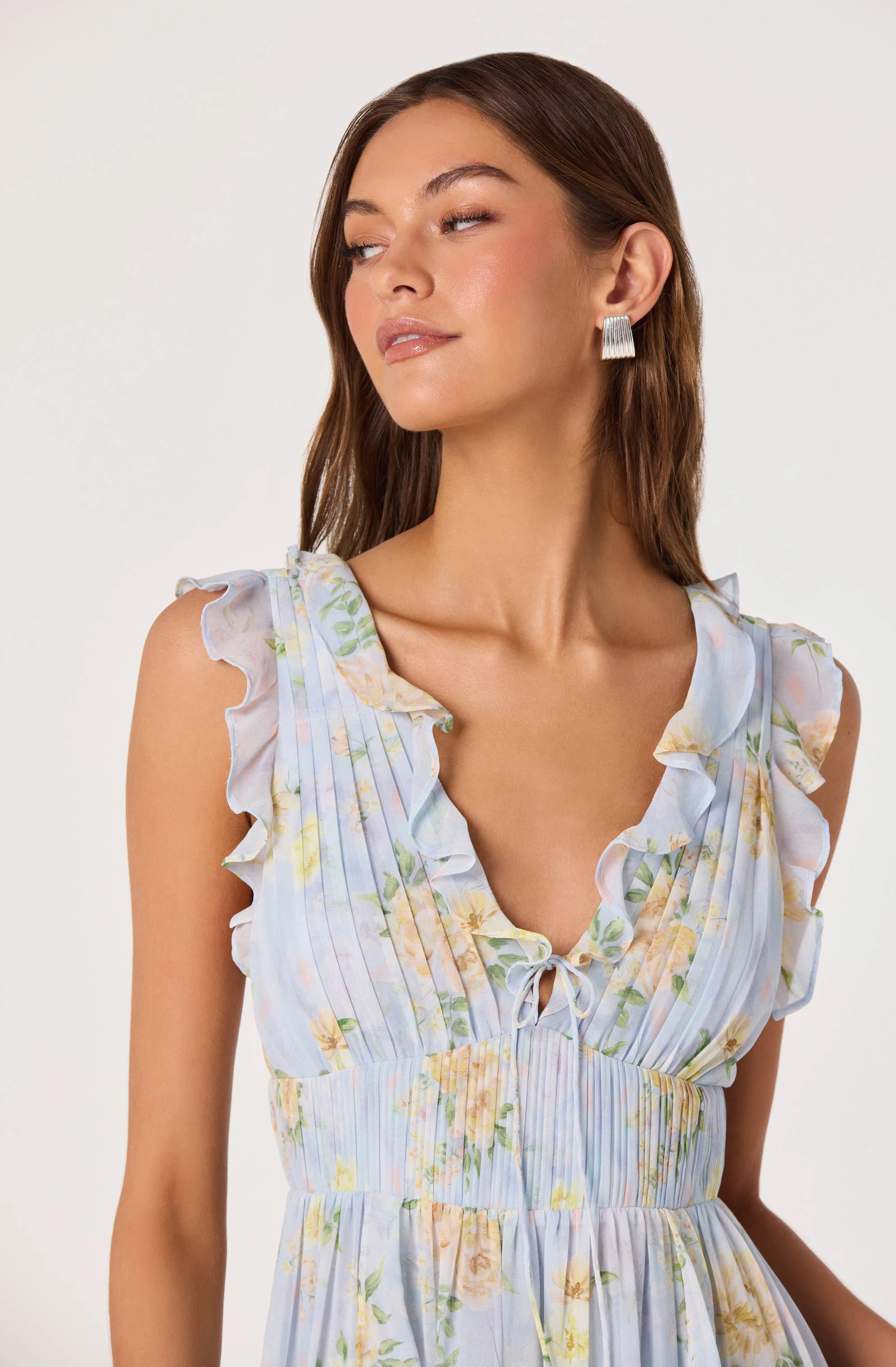 Kindra Ruffle Deep-V Maxi Dress