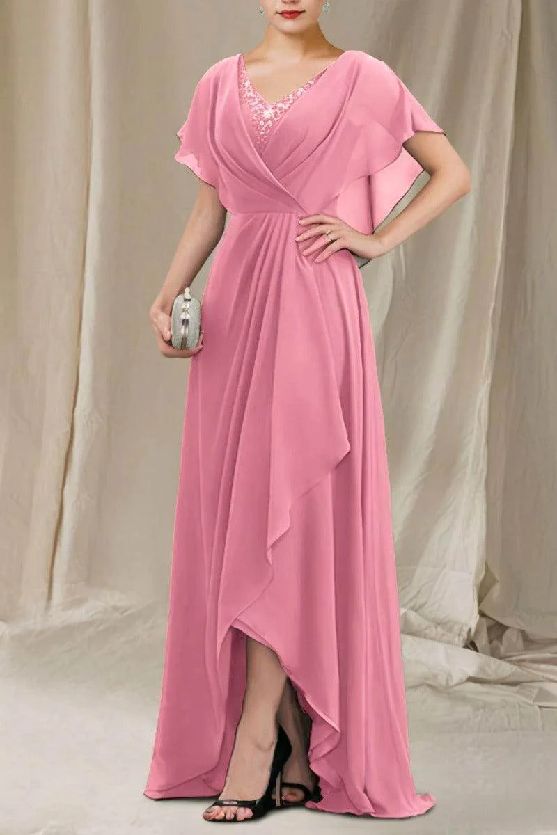 A-Line Sweep-Brush Train Chiffon Mother Dress CM0080