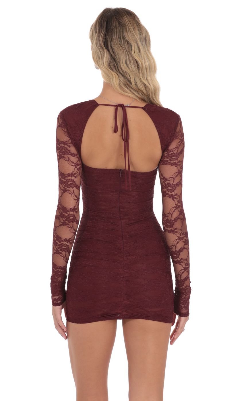 Lace Long Sleeve Bodycon in Burgundy