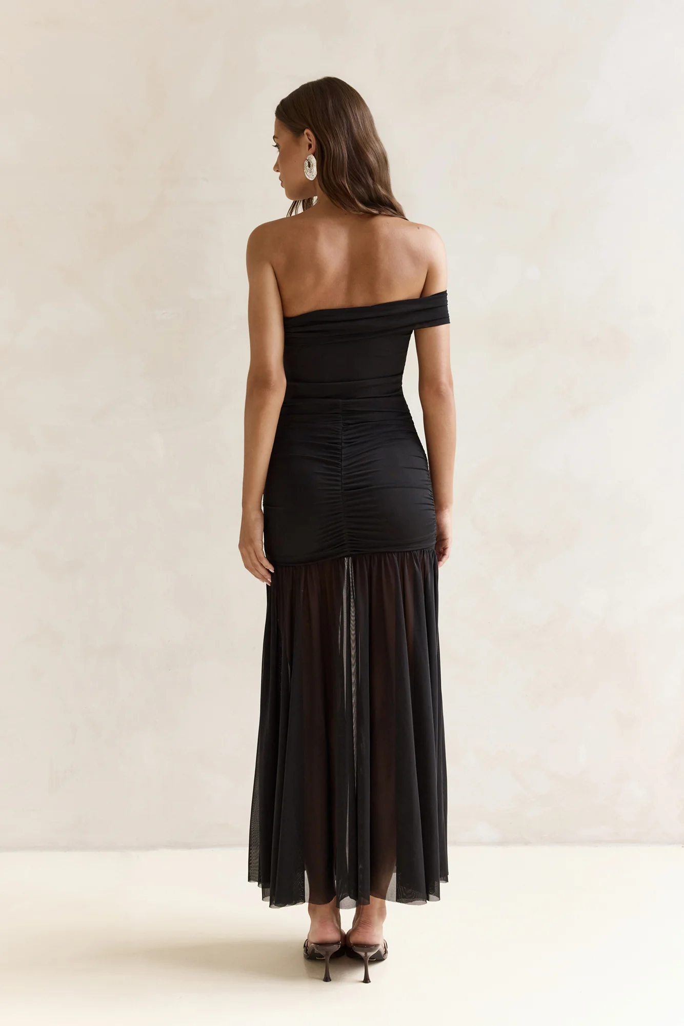 Serene Twilights One Shoulder Mesh Maxi Dress Black