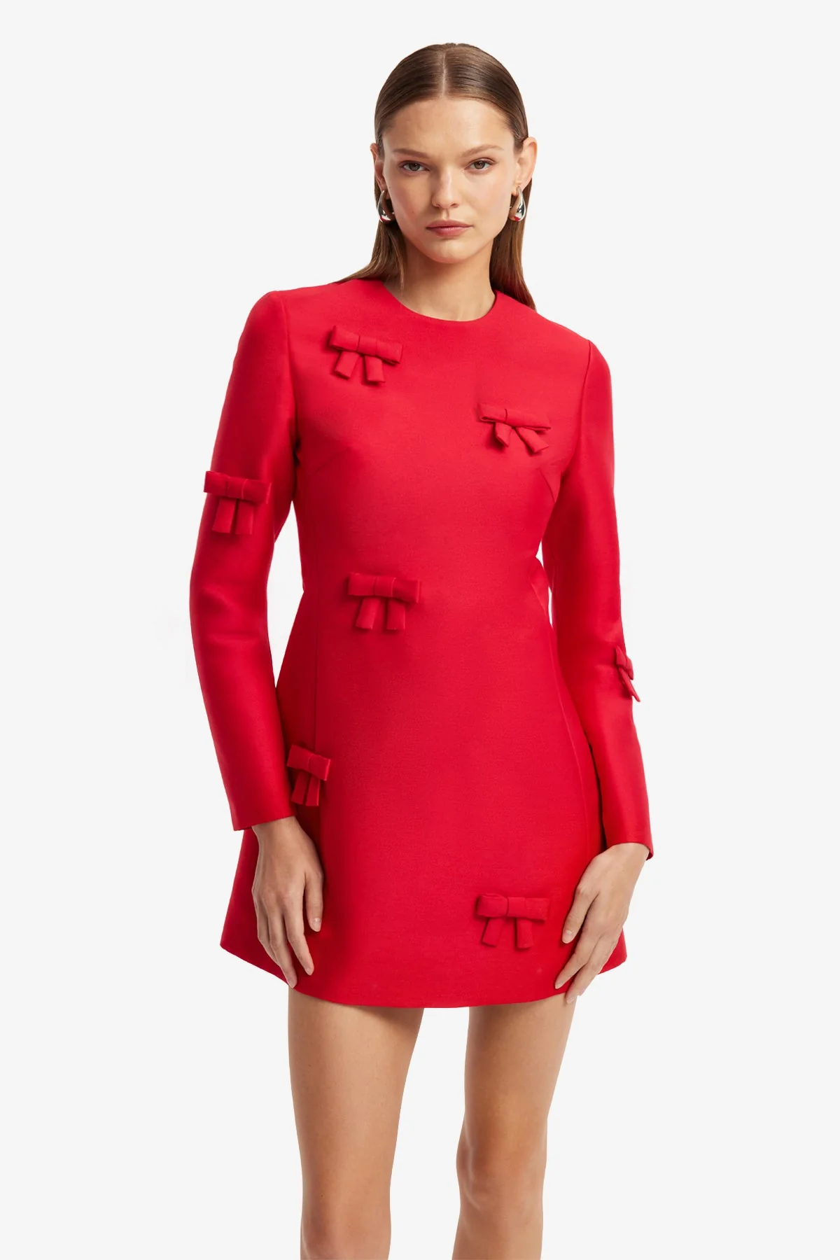 Aliza Bow Long Sleeve Mini Dress - Vermilion