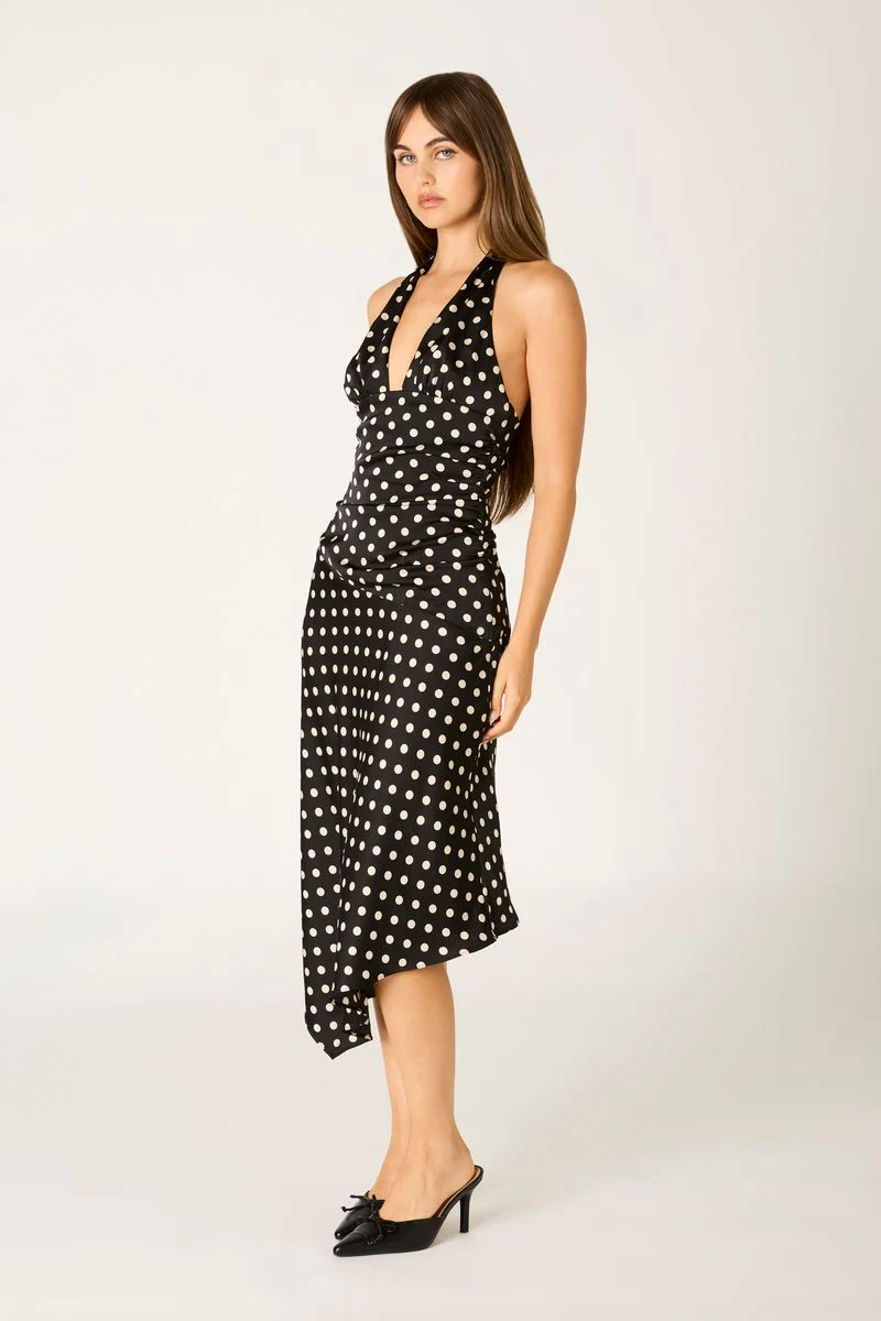 Polka Dot Halter Midi Dress