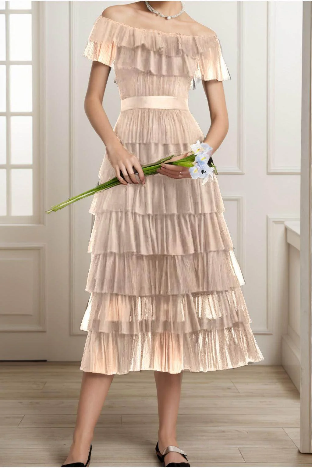 A-Line Tea Length Tulle Graduation Dresses CS0557