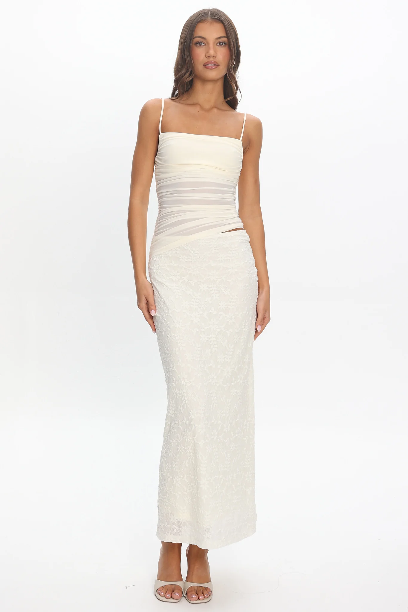 Lorely Cami Strap Mesh Maxi Dress Cream