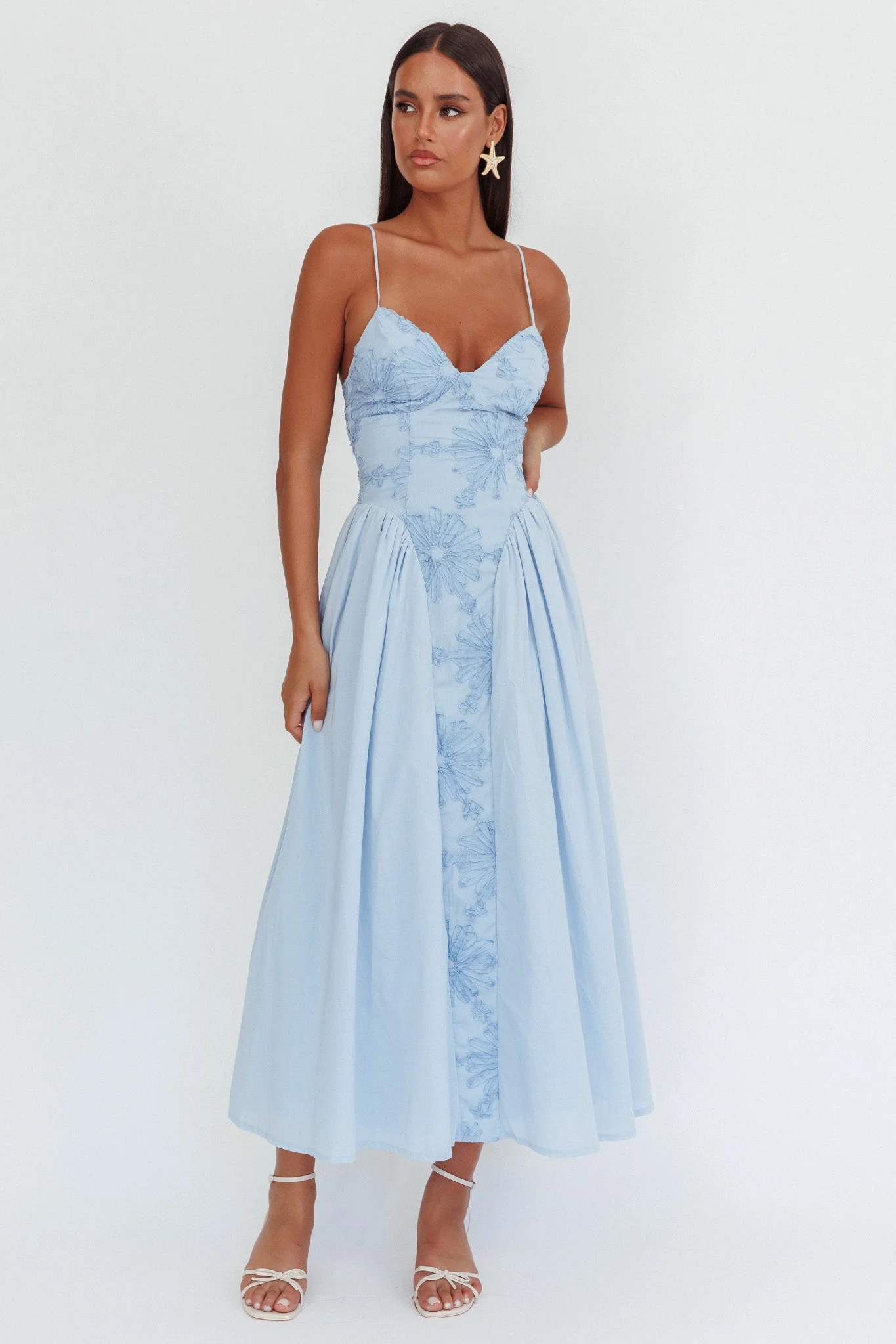 Serifine Floral Embellished Maxi Dress Blue