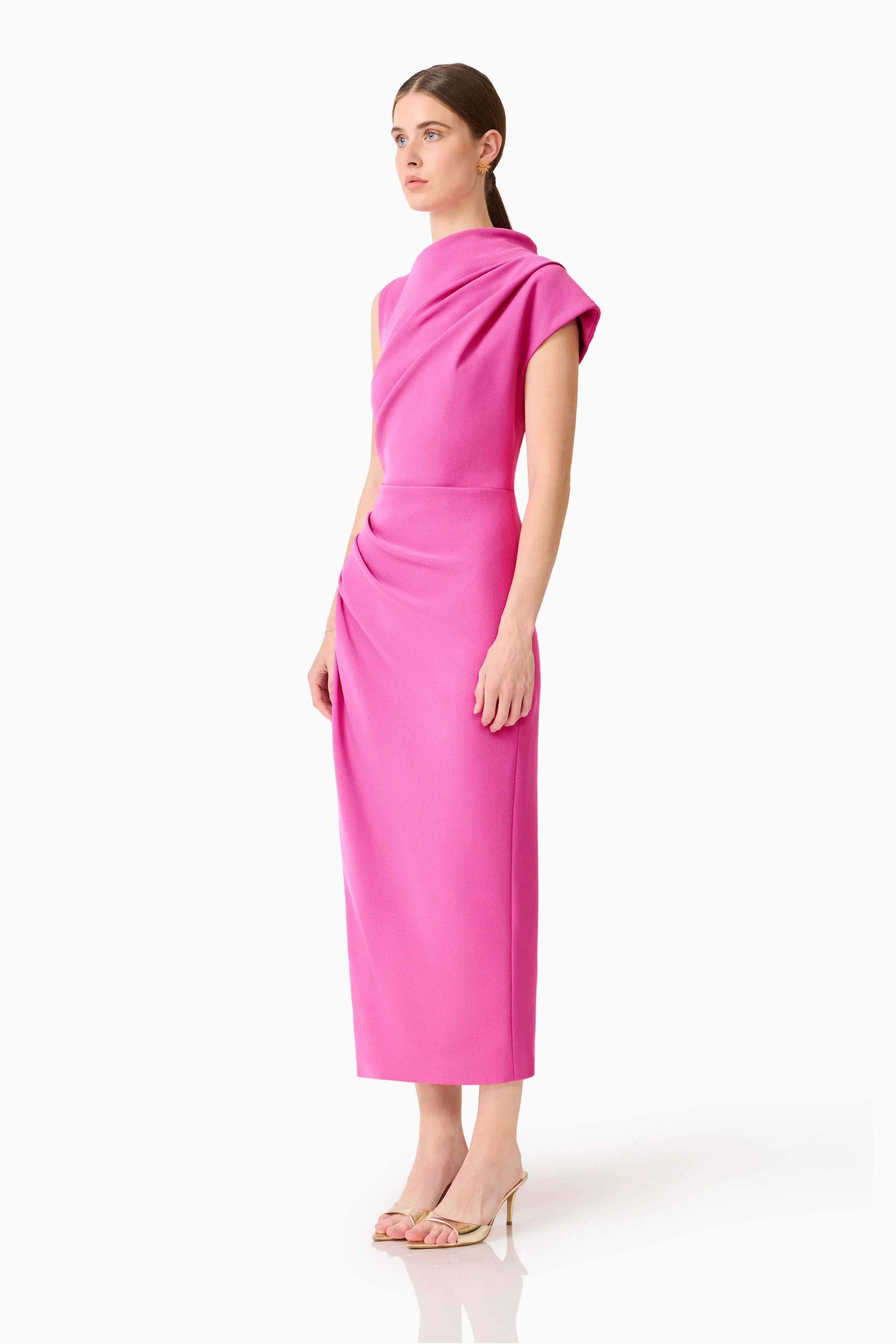 Chantal Asymmetrical Midi Dress in Pink