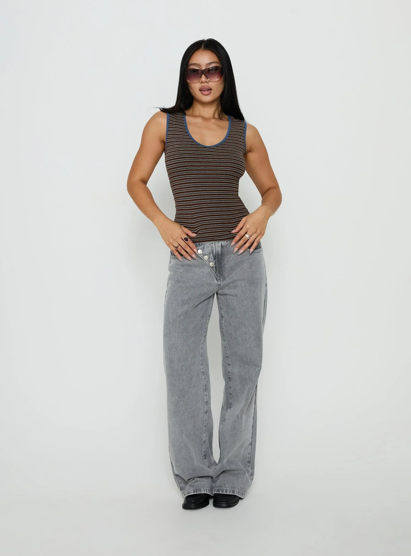 Truce V Neck Tank Top Multi Stripe