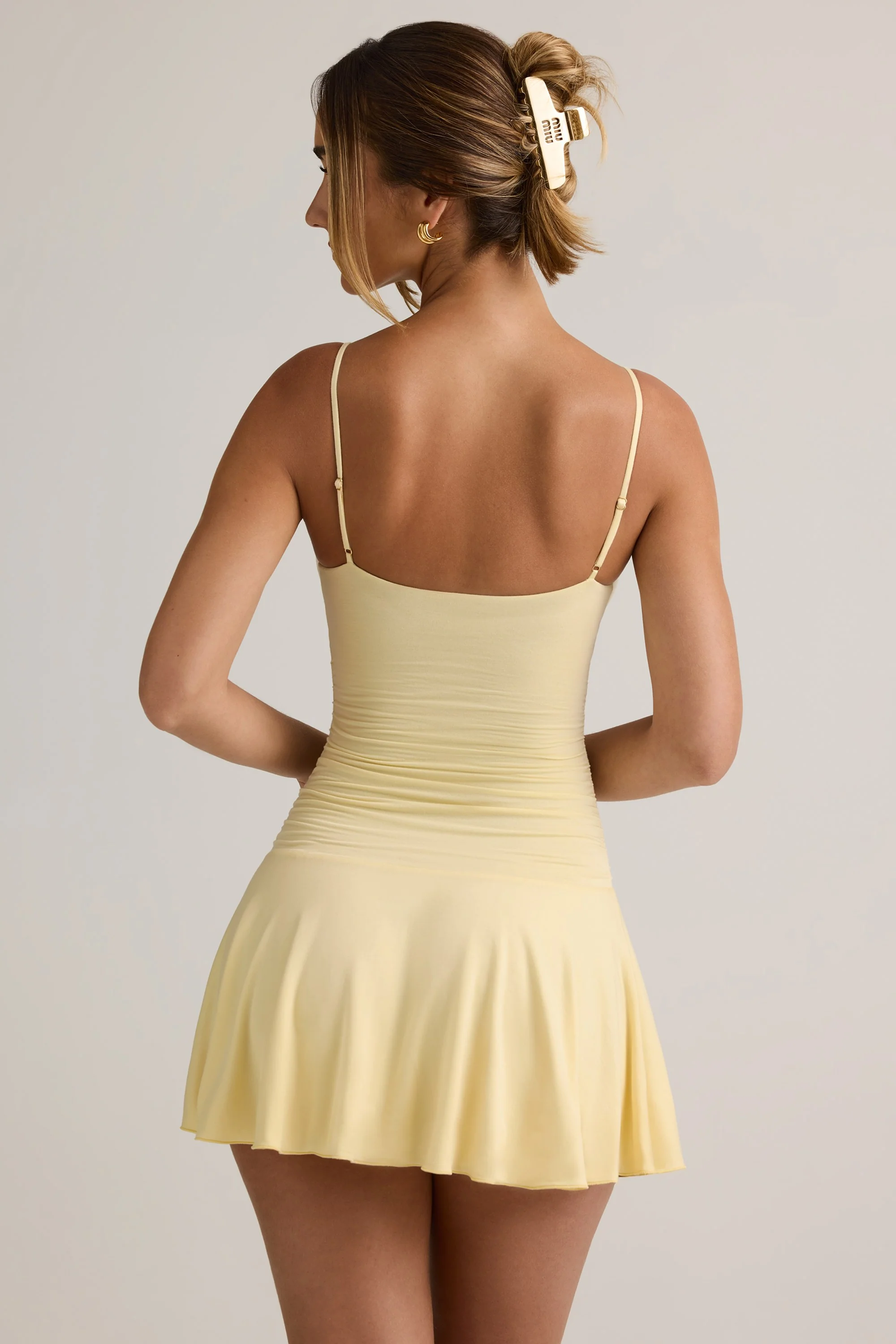 Modal Ruched A-Line Mini Dress in Buttercream Yellow - luluinthesky