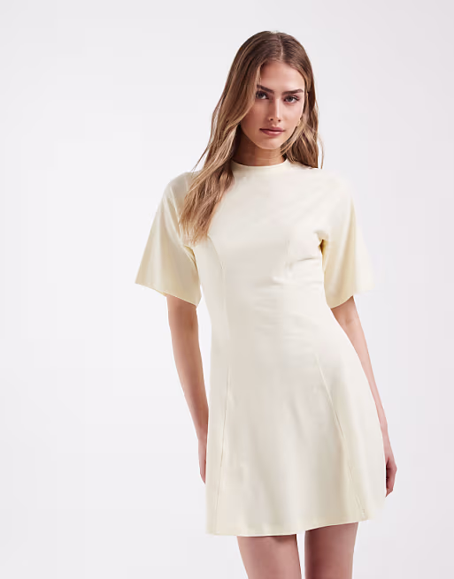 cinched seam detailing mini dress in buttermilk