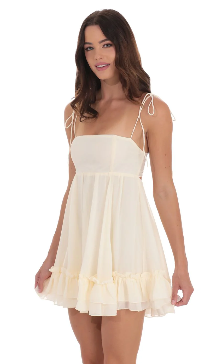 Chiffon Babydoll Dress in Cream - luluinthesky