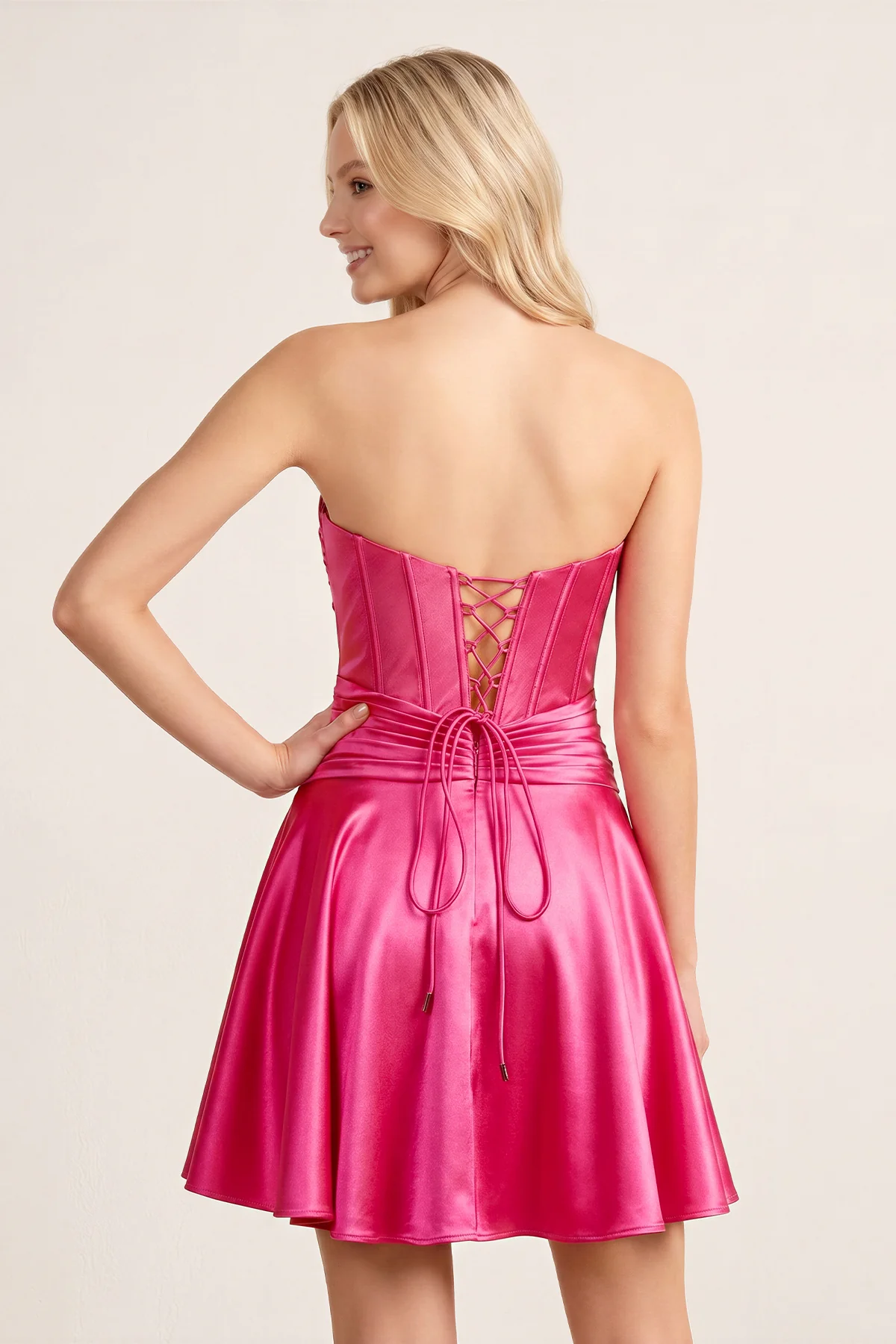 A-line Strapless Fuchsia Pleated Homecoming Dress with Keyhole
