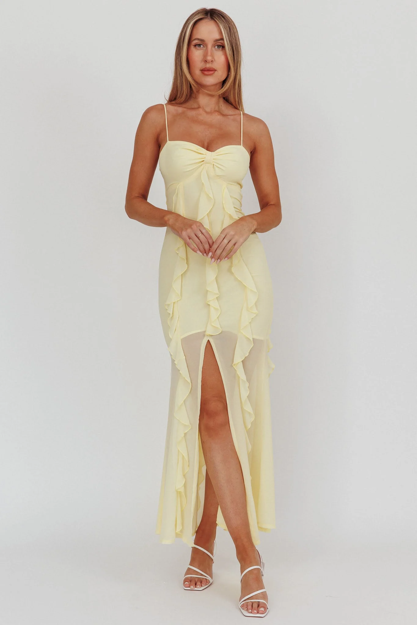 Frannie Vertical Ruffle Maxi Dress Lemon