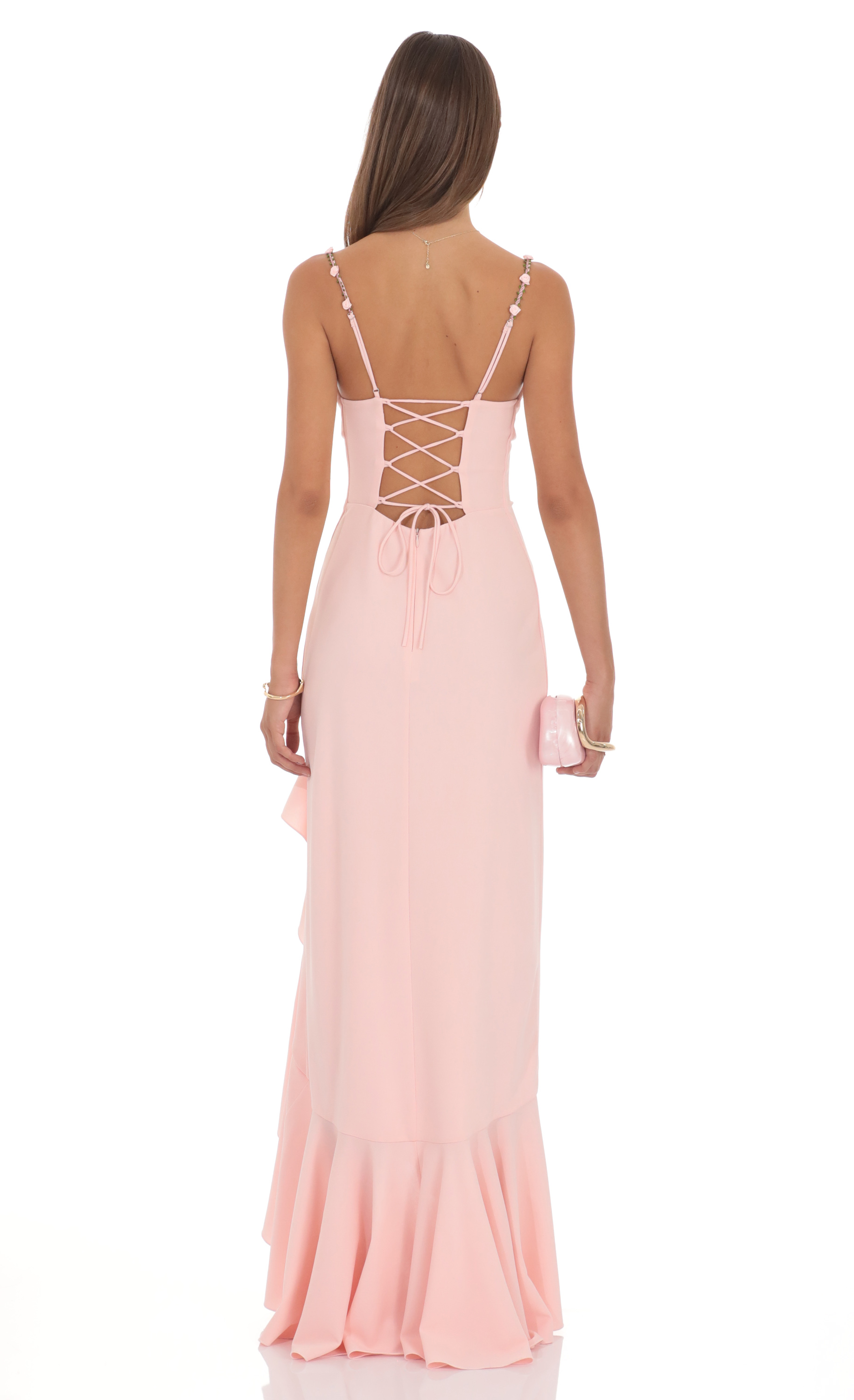 Ruffle Maxi Dress in Soft Pink - luluinthesky