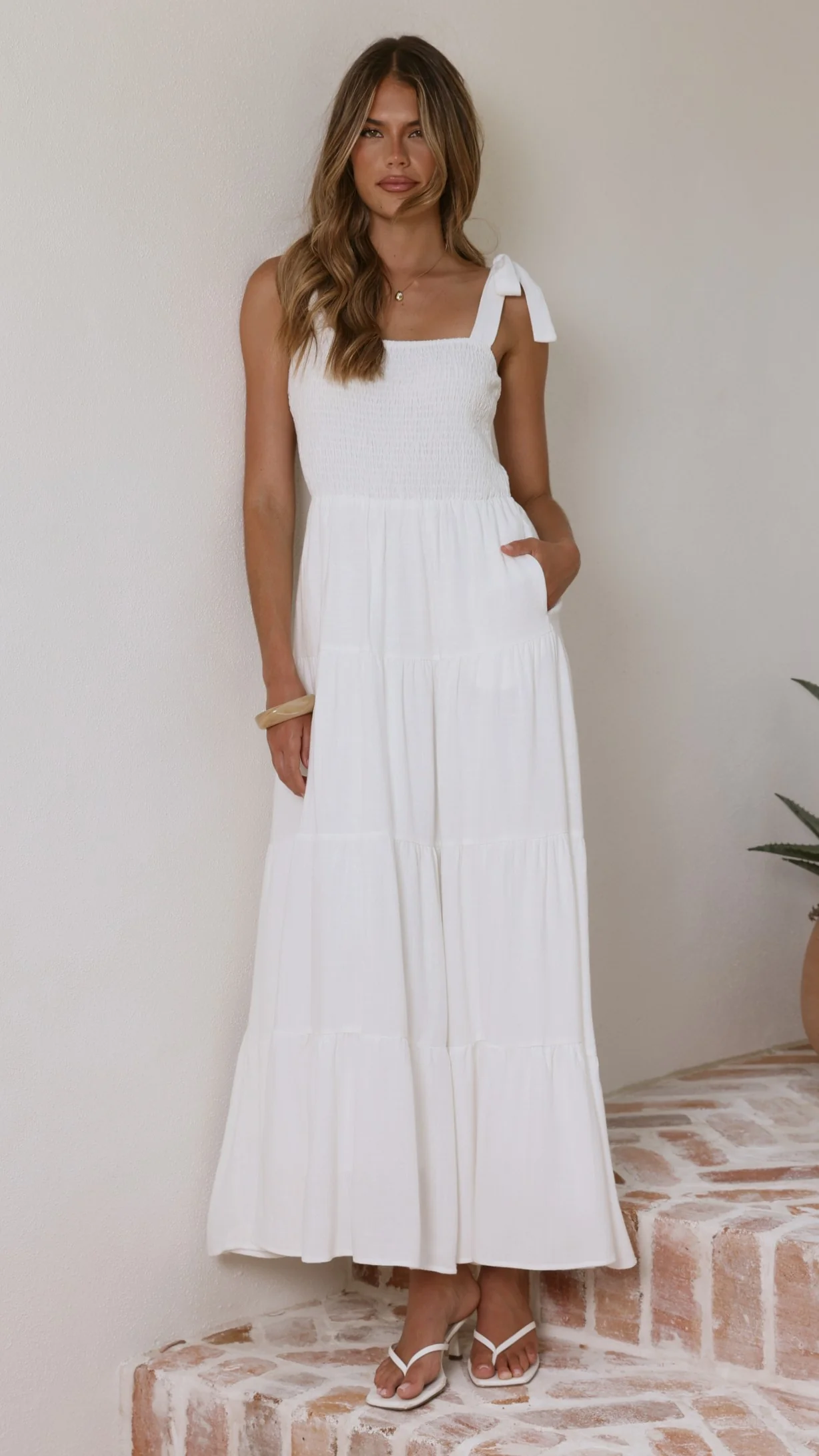 Carlina Tiered Maxi Dress - White