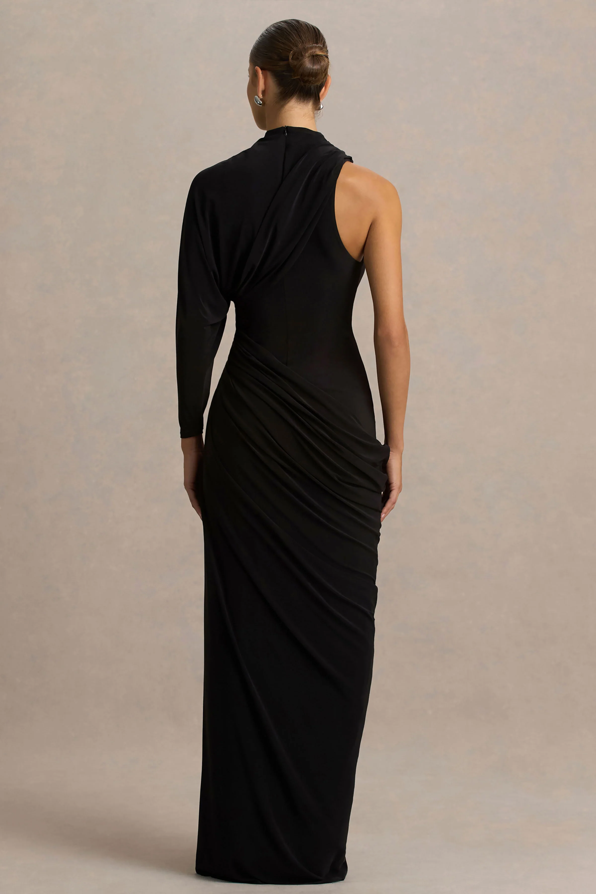 Aphra | Black High-Neck Maxi Dress With Cape-Sleeve
