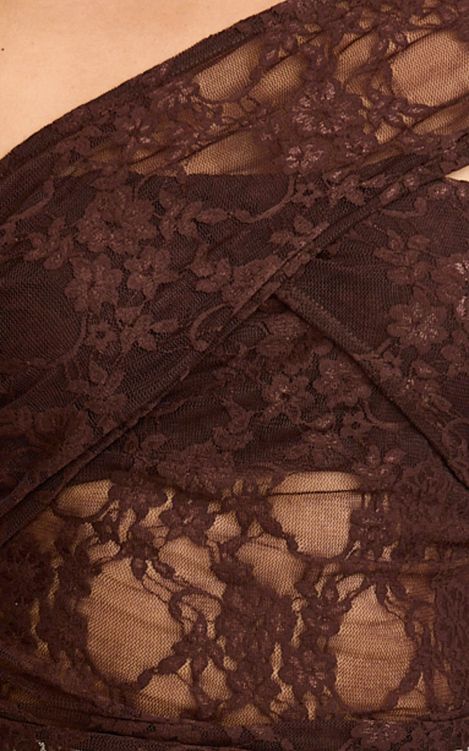 Rosie Top - Asymmetrical Lace Panel Top in Chocolate