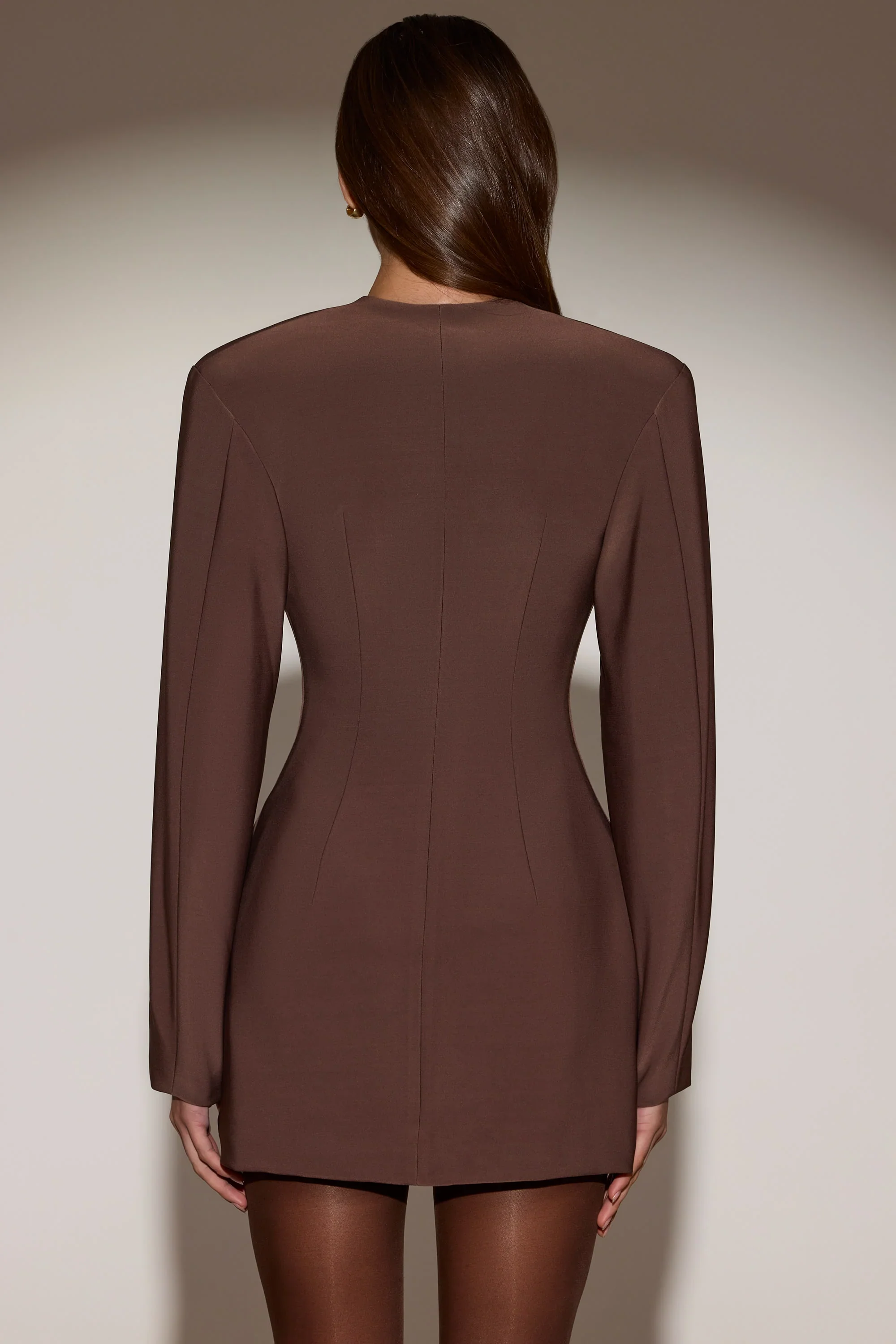 Single-Breasted Blazer Mini Dress in Chocolate Brown