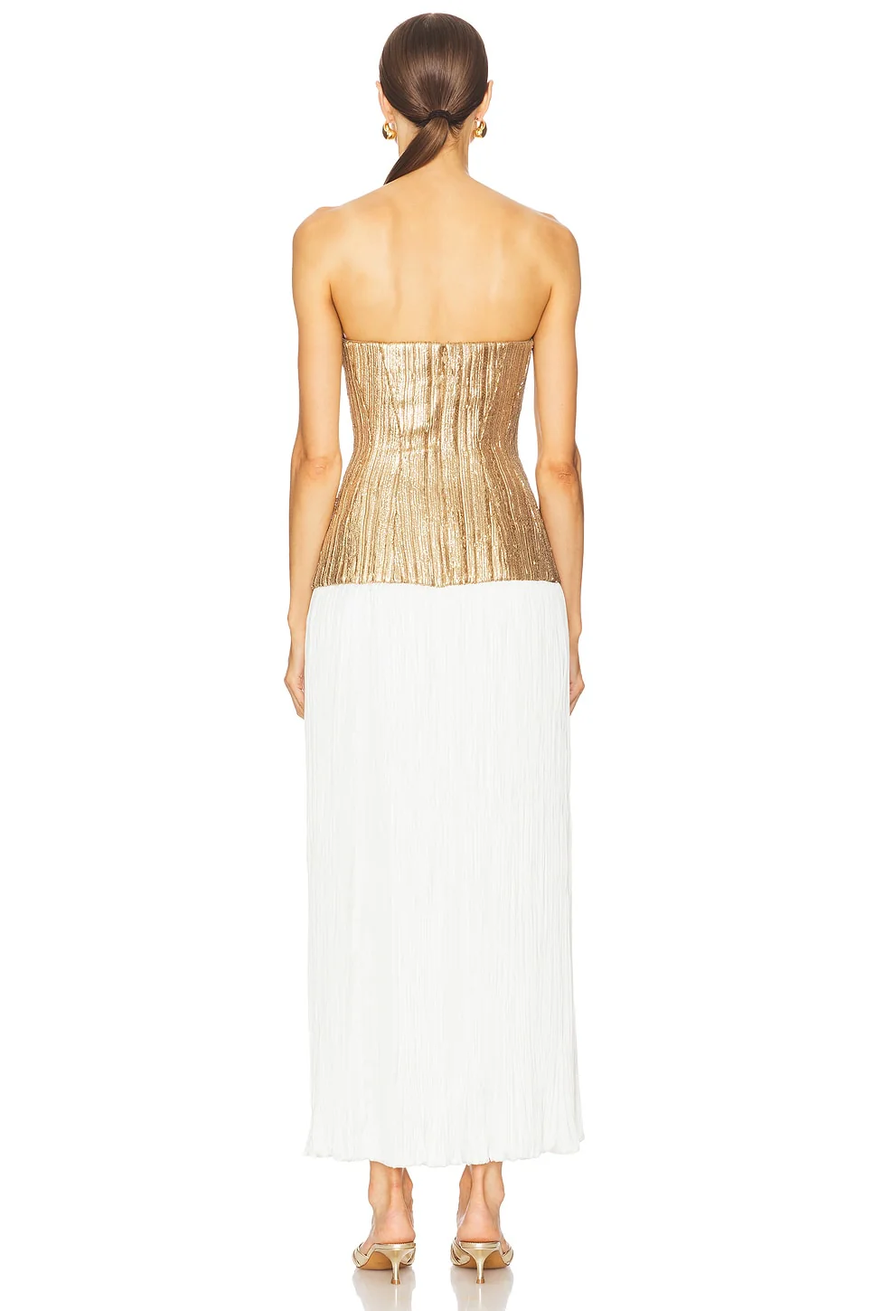 Strapless Straight Neck Sequin Dress W/ Plisse Skirt