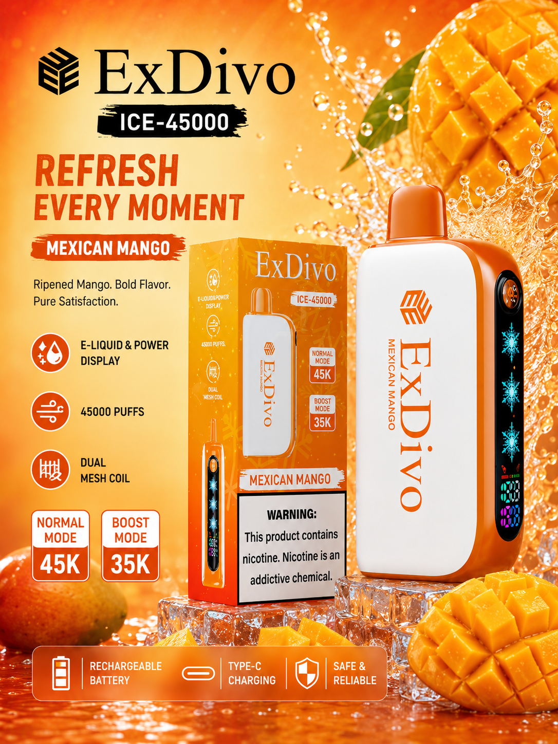 ExDivo Ice Flame Vape 45000 Puffs——MEXICAN MANGO