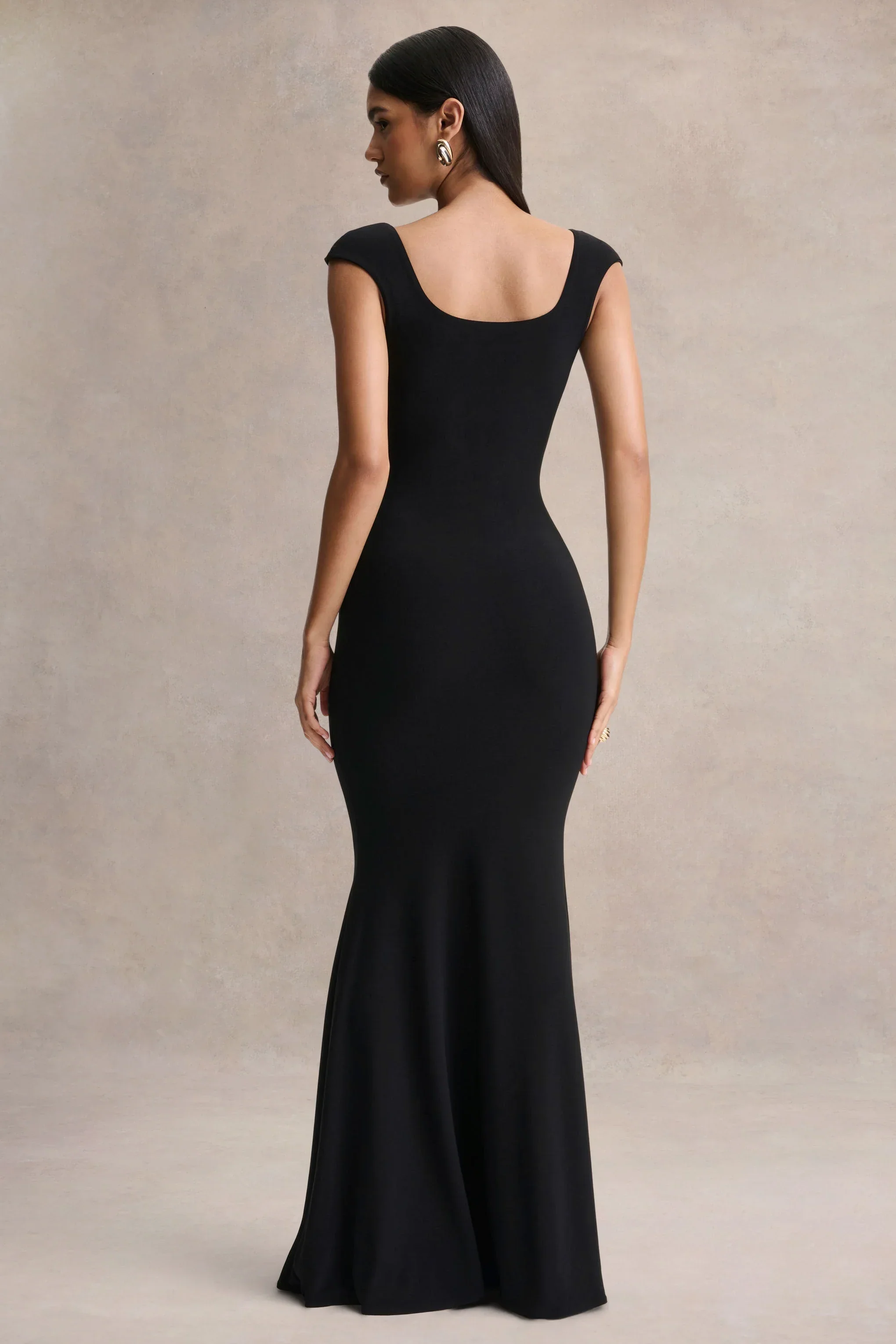 Piper | Black Square-Neck Maxi Dress With Cap-Sleeves