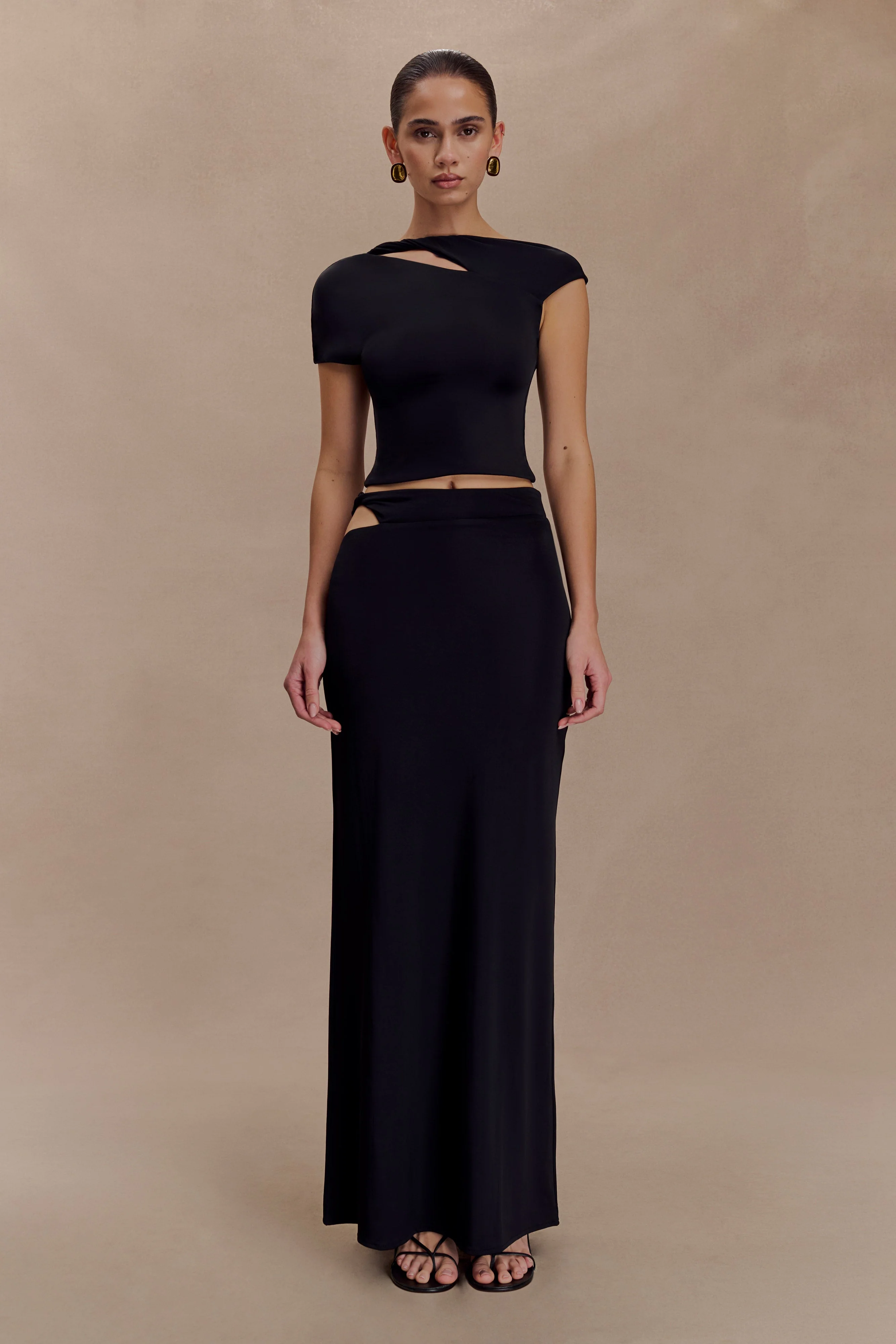 Haven Slinky Twist Midi Skirt - Black