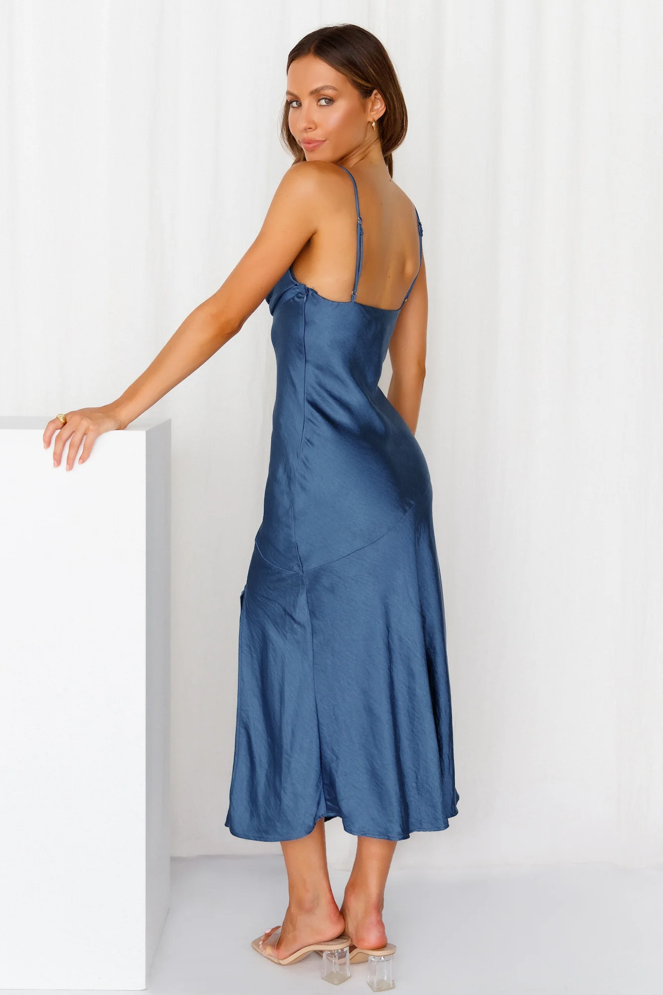 Lychee Martini Satin Midi Dress Navy