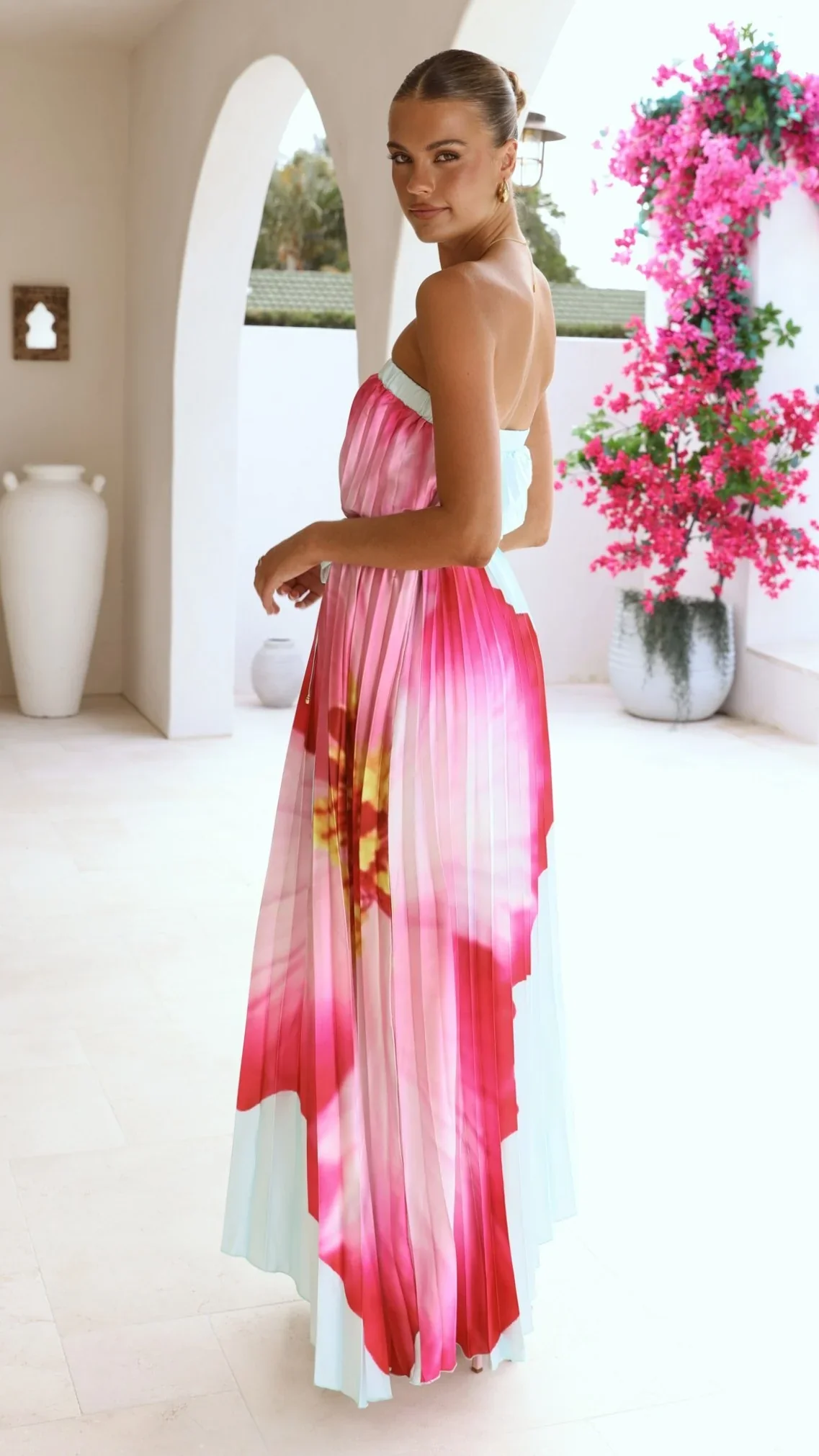 Neve Strapless Maxi Dress - Blue/Pink Floral