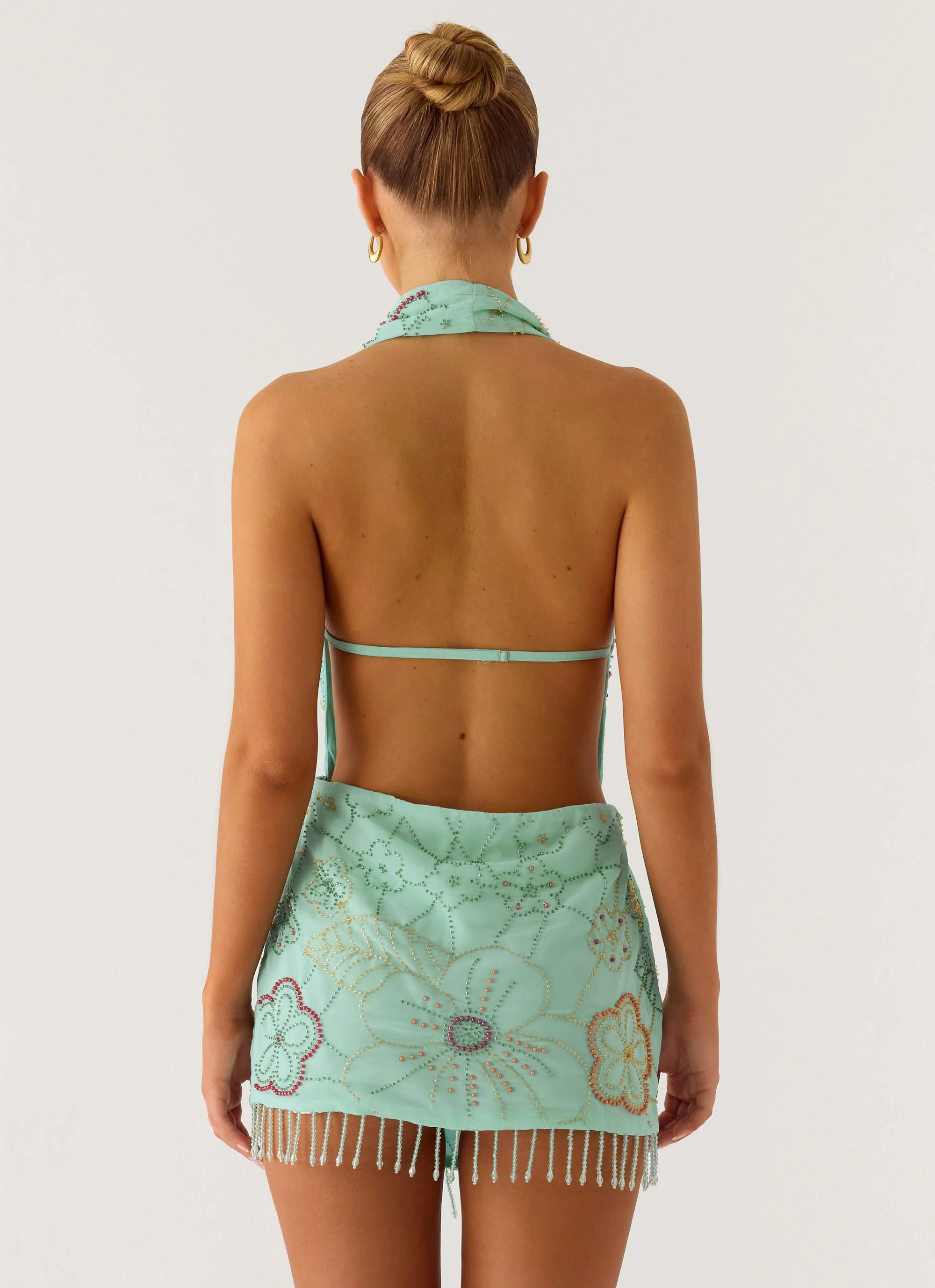 Outlaw Beaded Mini Dress - Mint Aqua