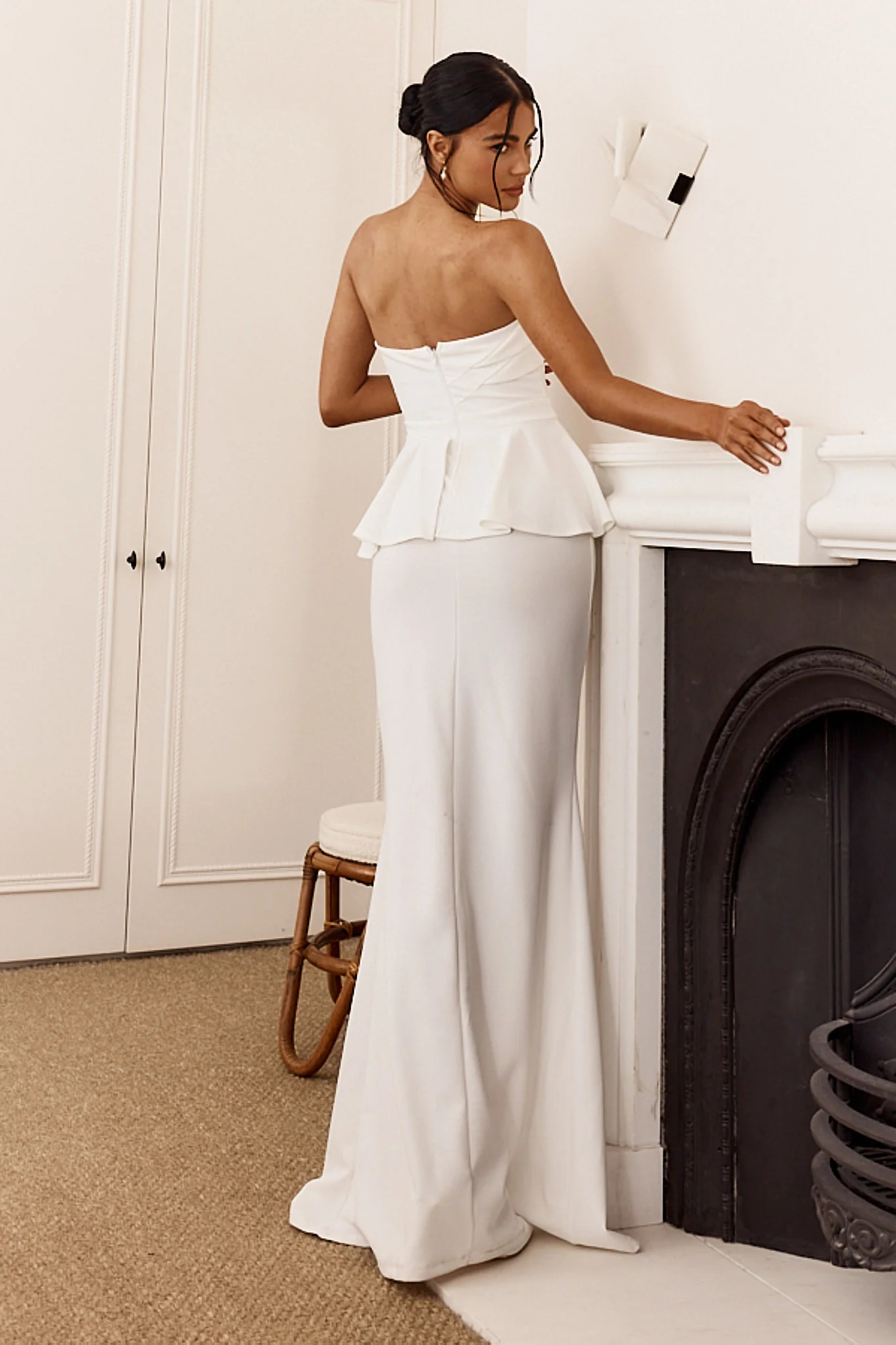 Evergrace Strapless Peplum Maxi Dress Ivory