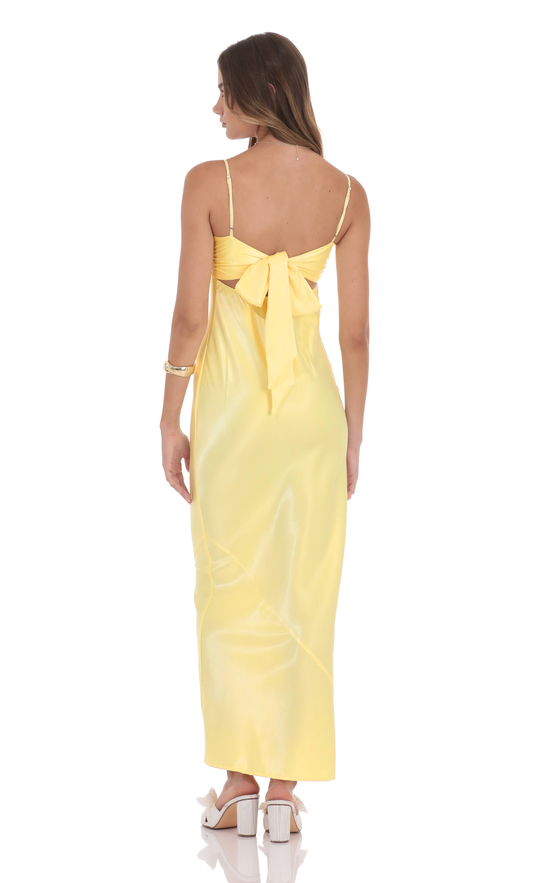 Satin Back Tie Maxi Dress in Yellow - luluinthesky