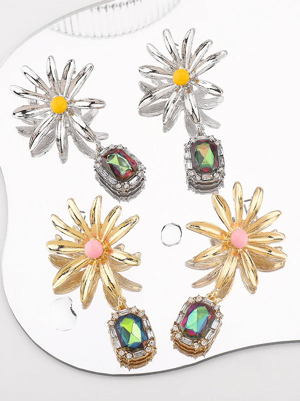 Geometric Rhine Stones Drop Earrings