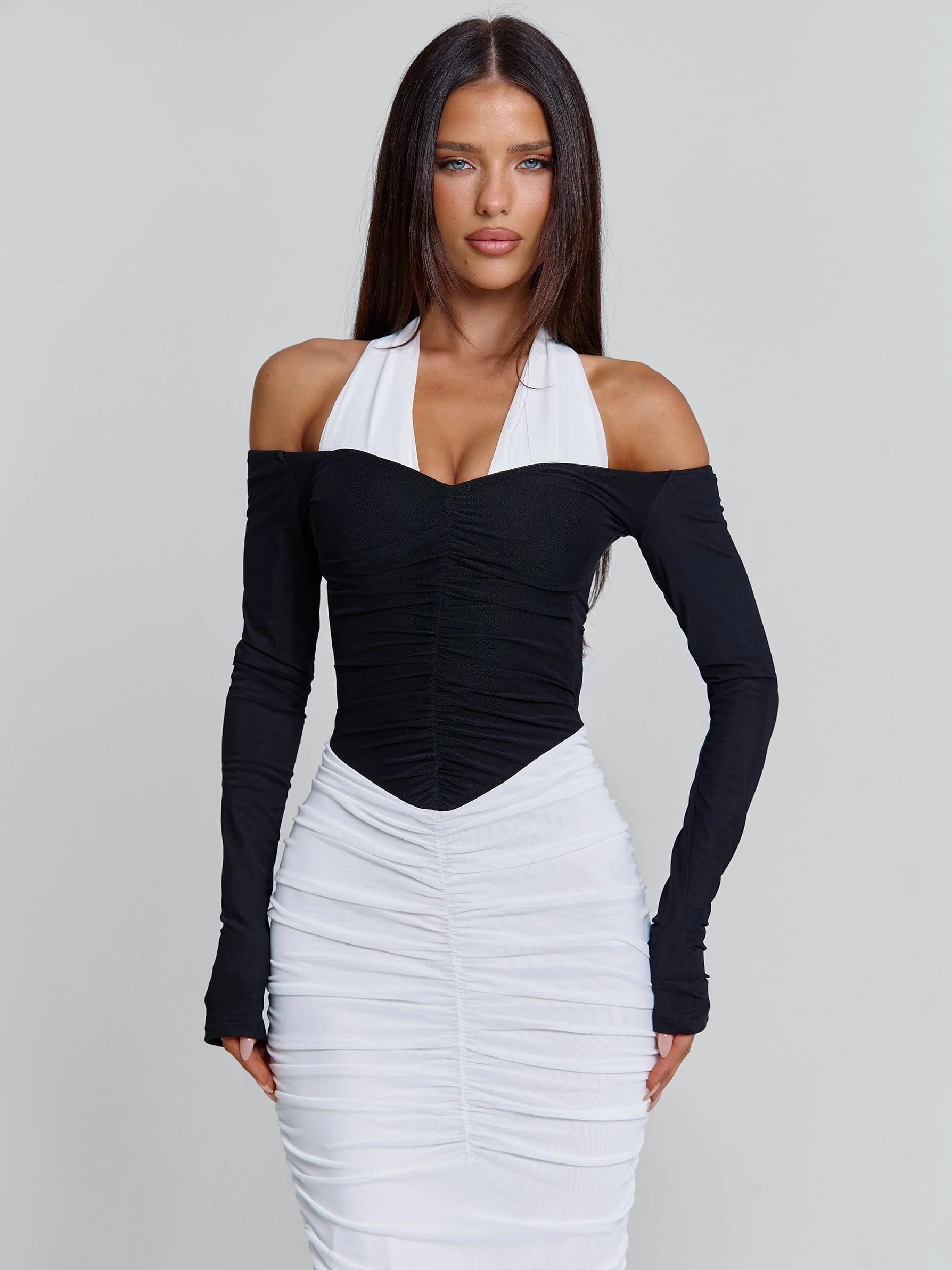 TAHITI MAXI DRESS WHITE/BLACK