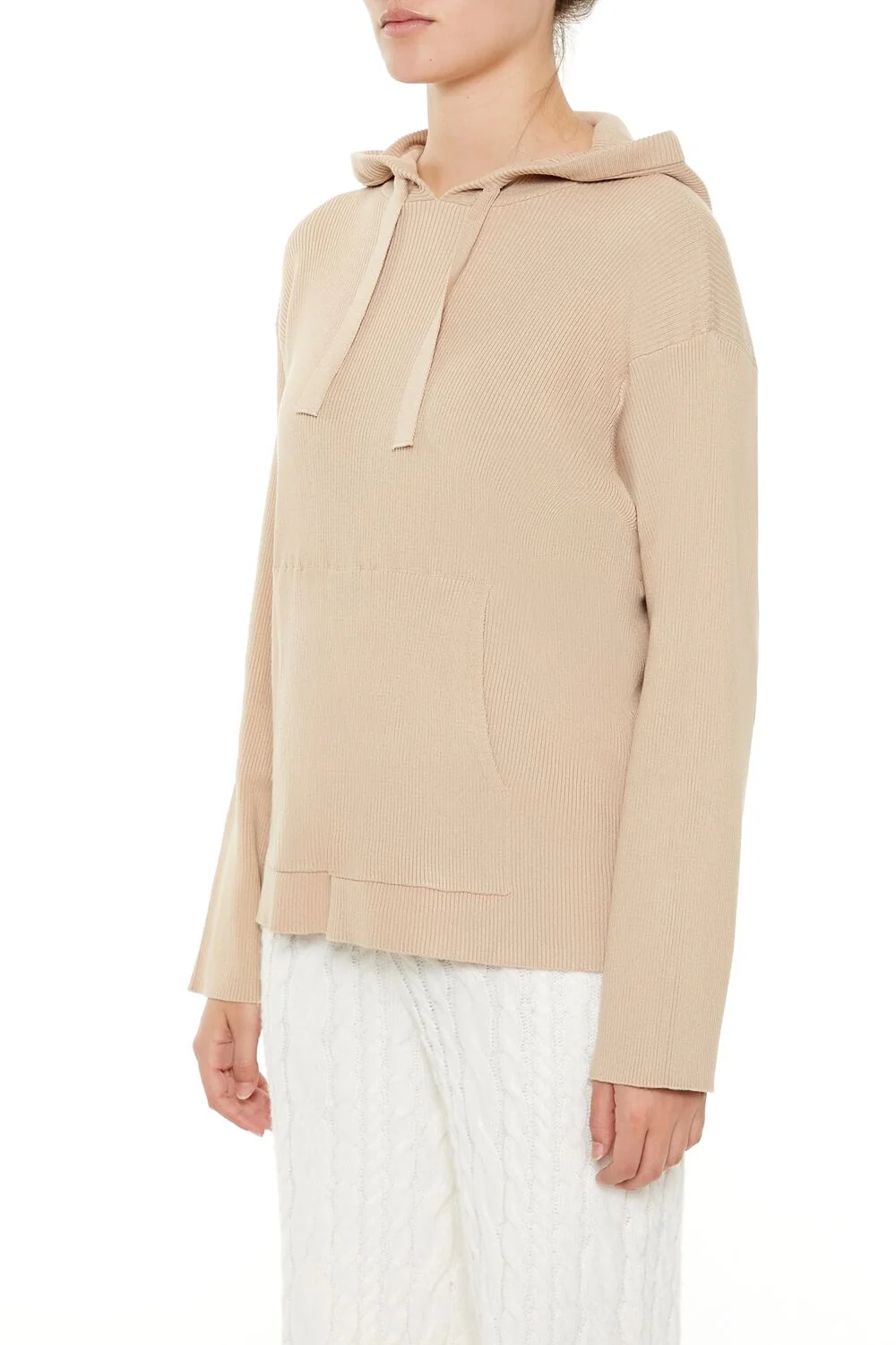 Sweater-Knit Drop-Sleeve Hoodie