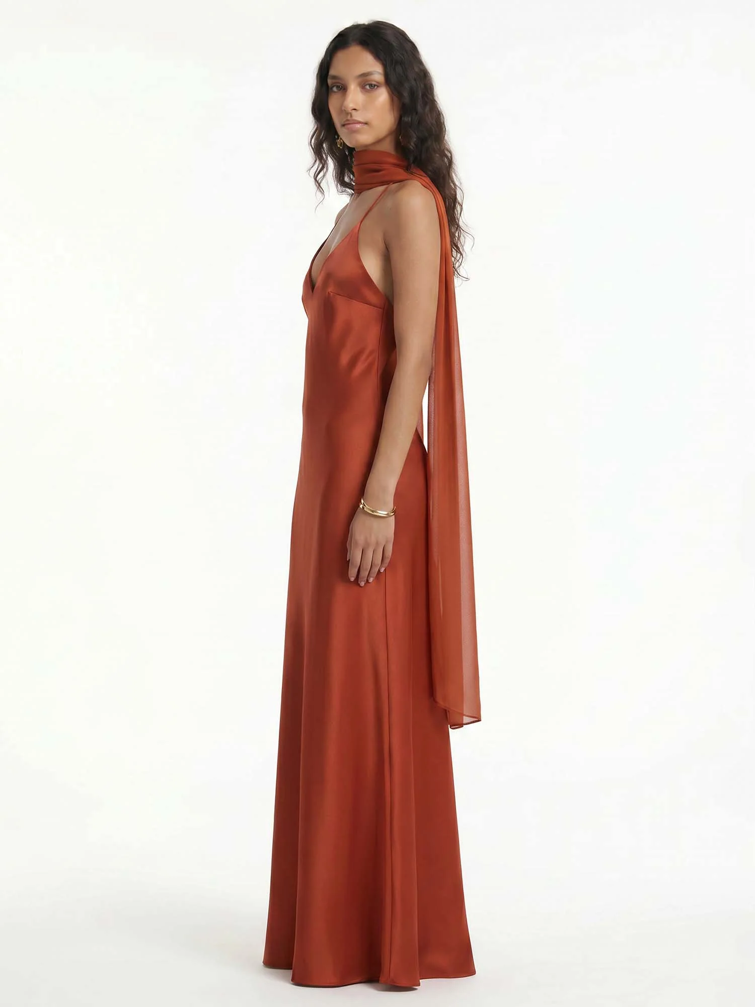 Rust Drape Cape Maxi Dress